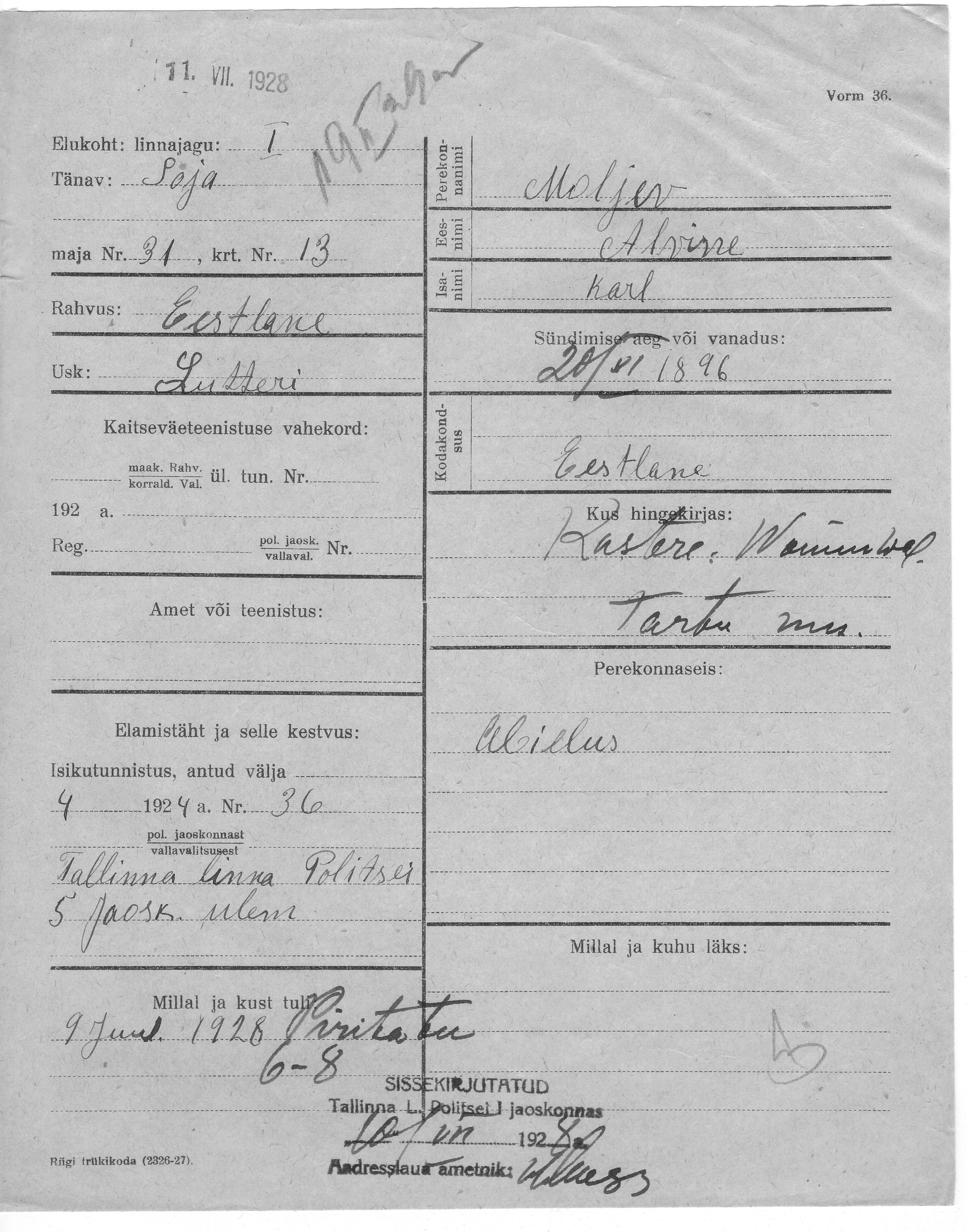 Moljev, Alvine, Karl