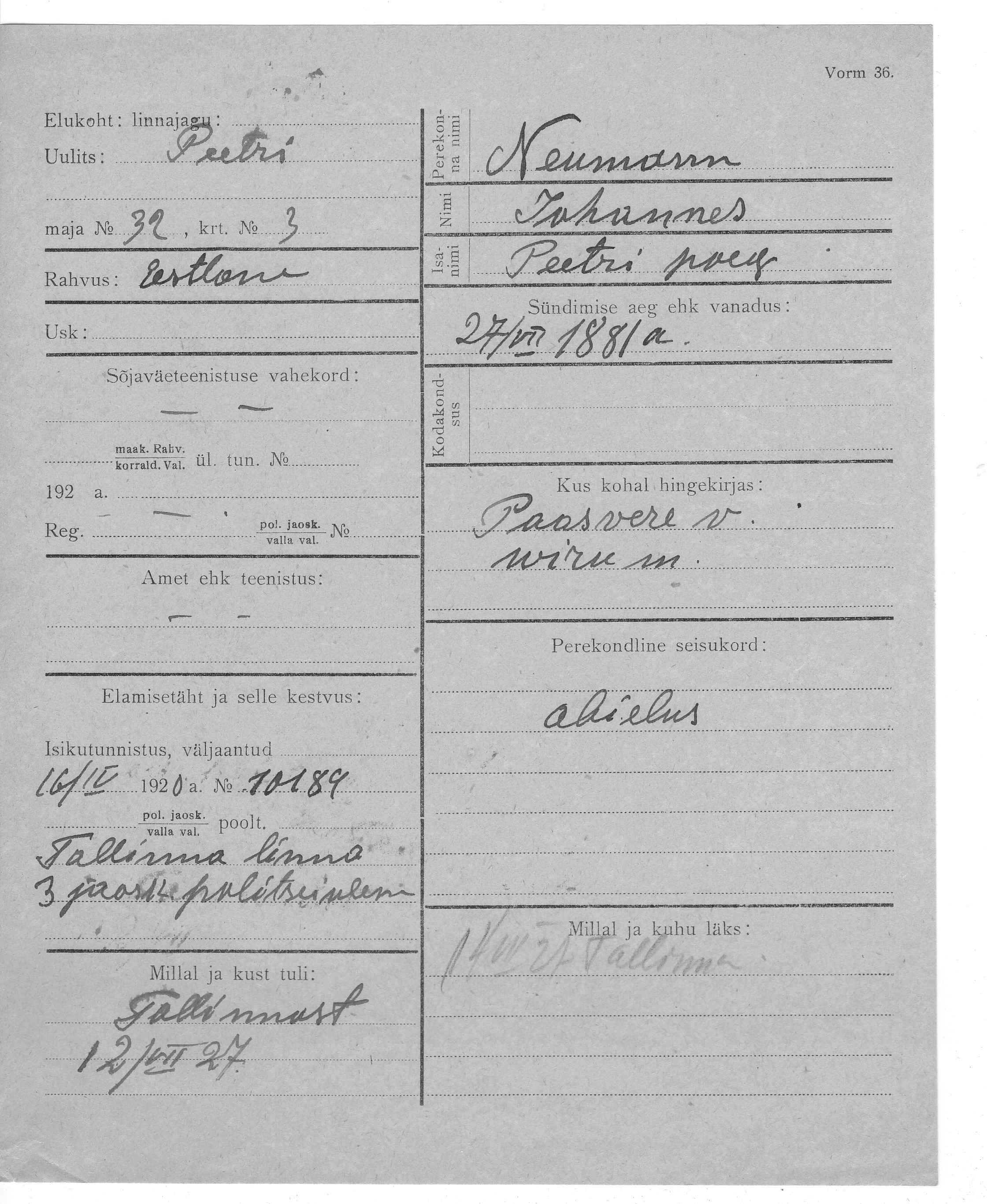 Neumann, Johannes, Peeter