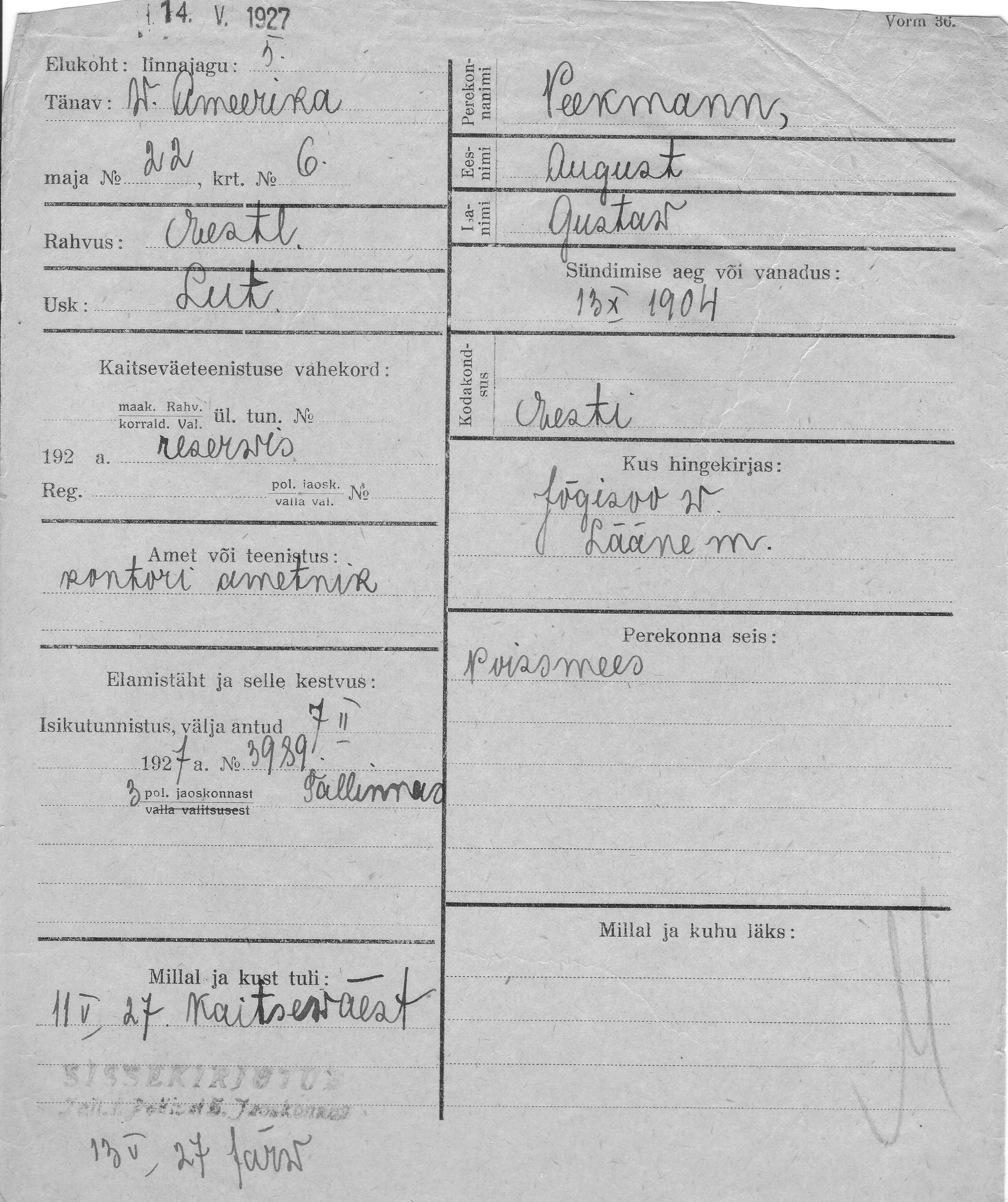 Peekmann, August, Gustaw