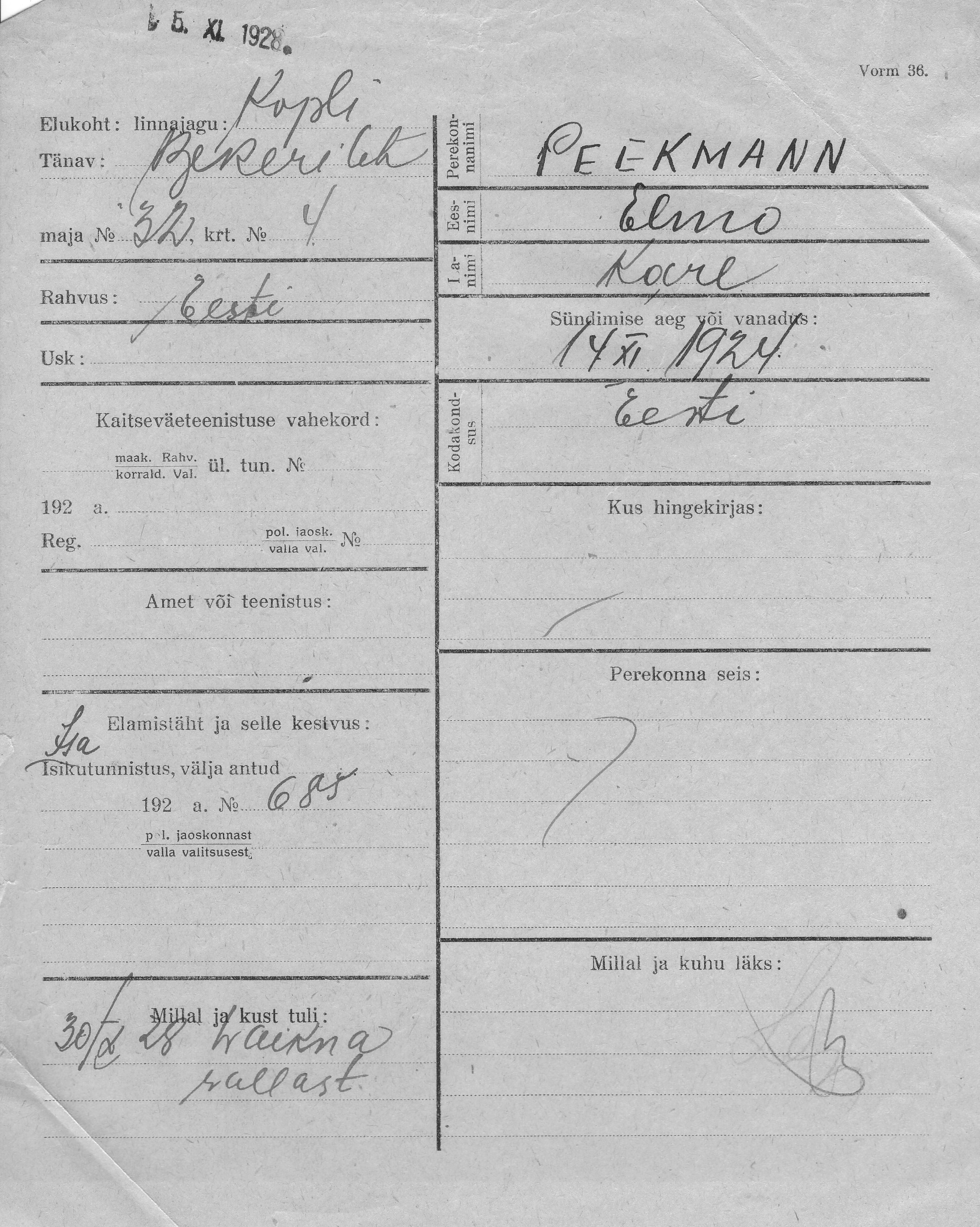 Peekmann, Elmo, Karl