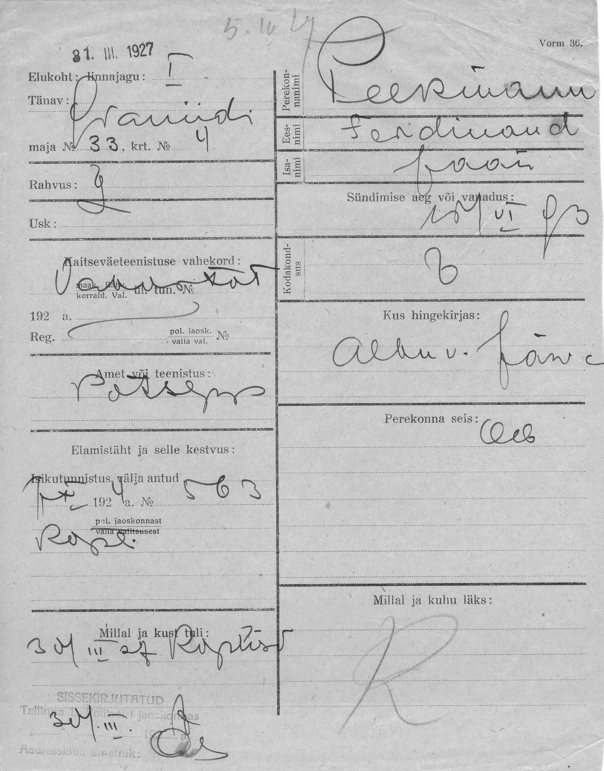 Peekmann, Ferdinand, Jaan