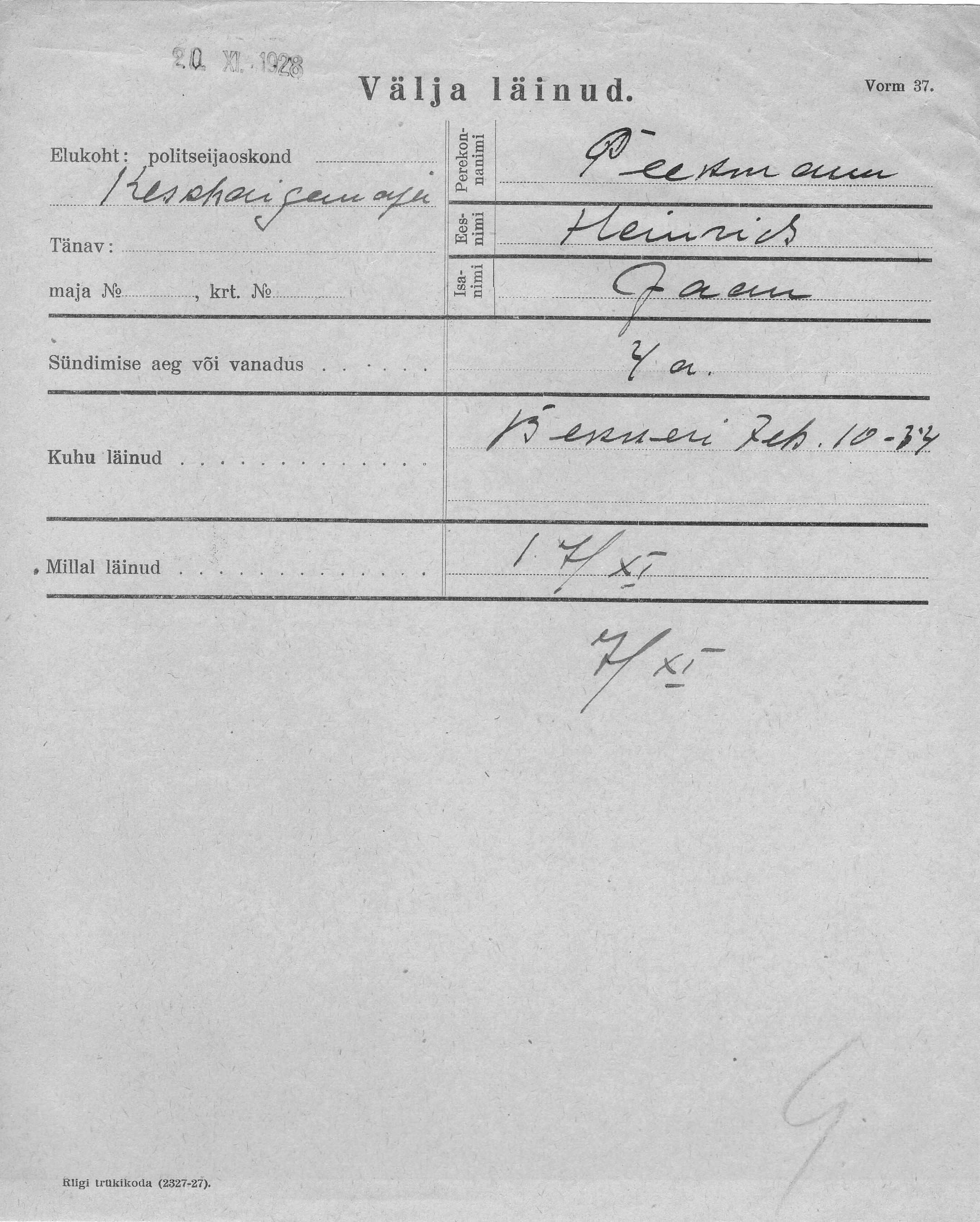 Peekmann, Heinrich, Jaan