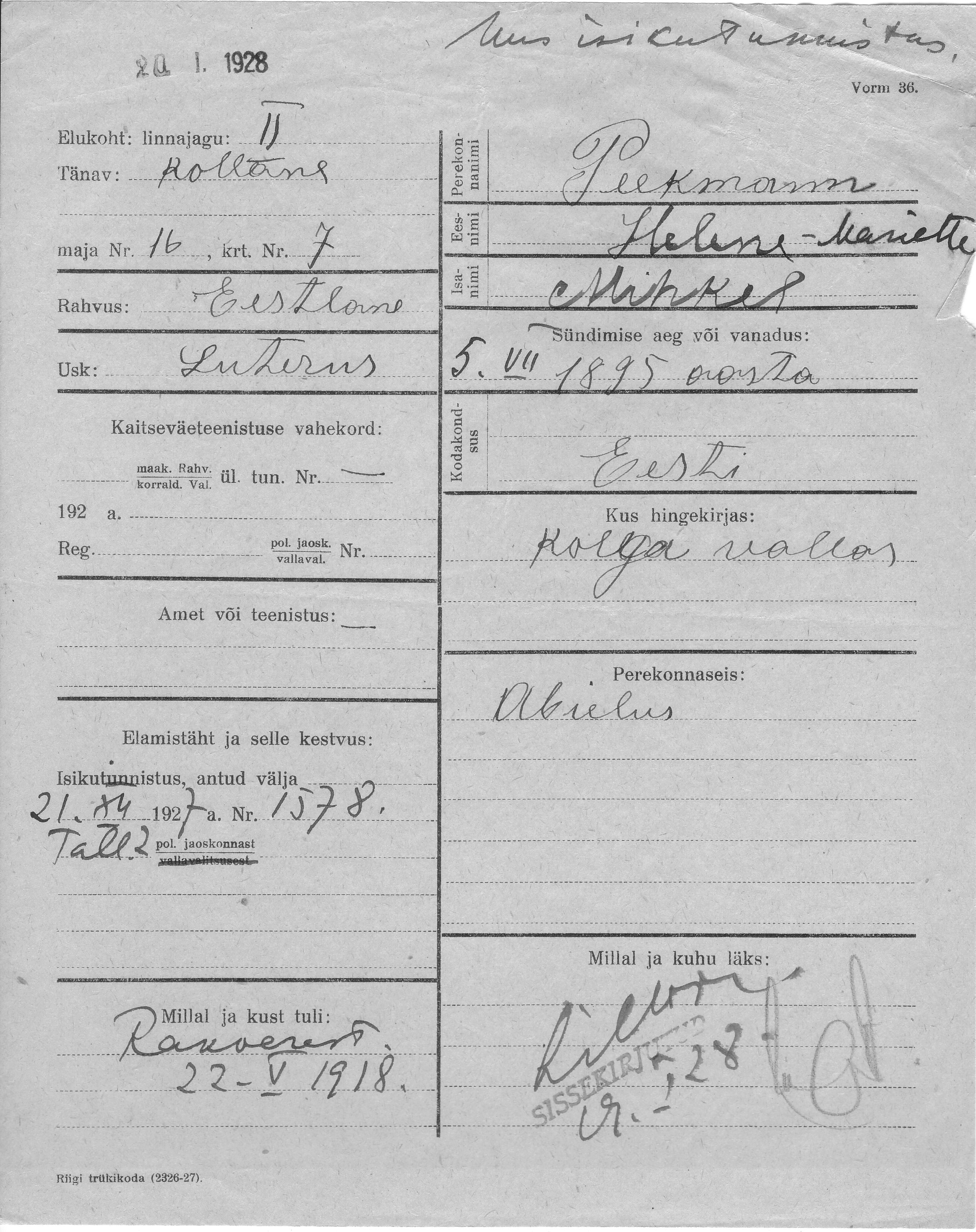 Peekmann, Helene-Mariette, Mihkel