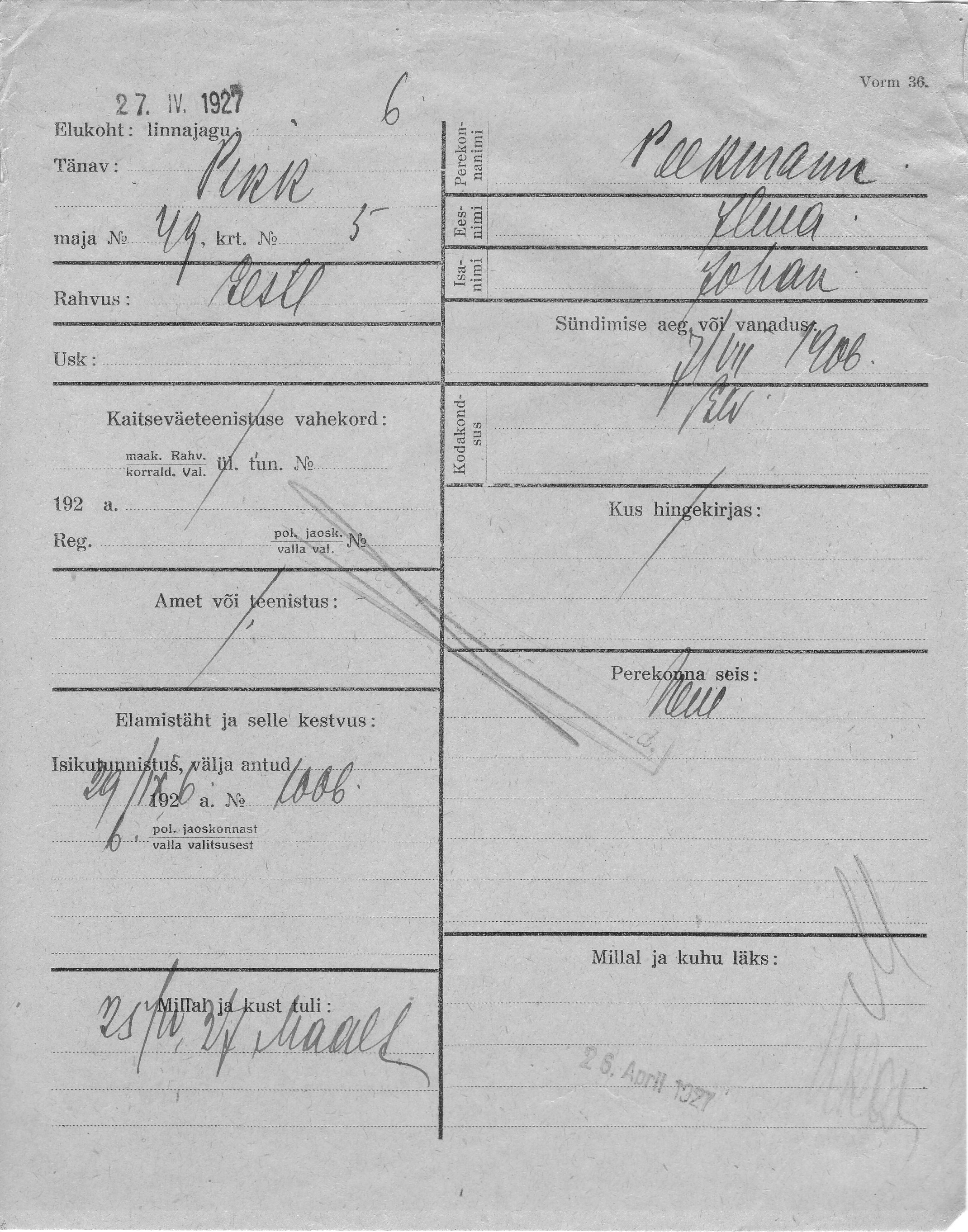 Peekmann, Ilma, Johan