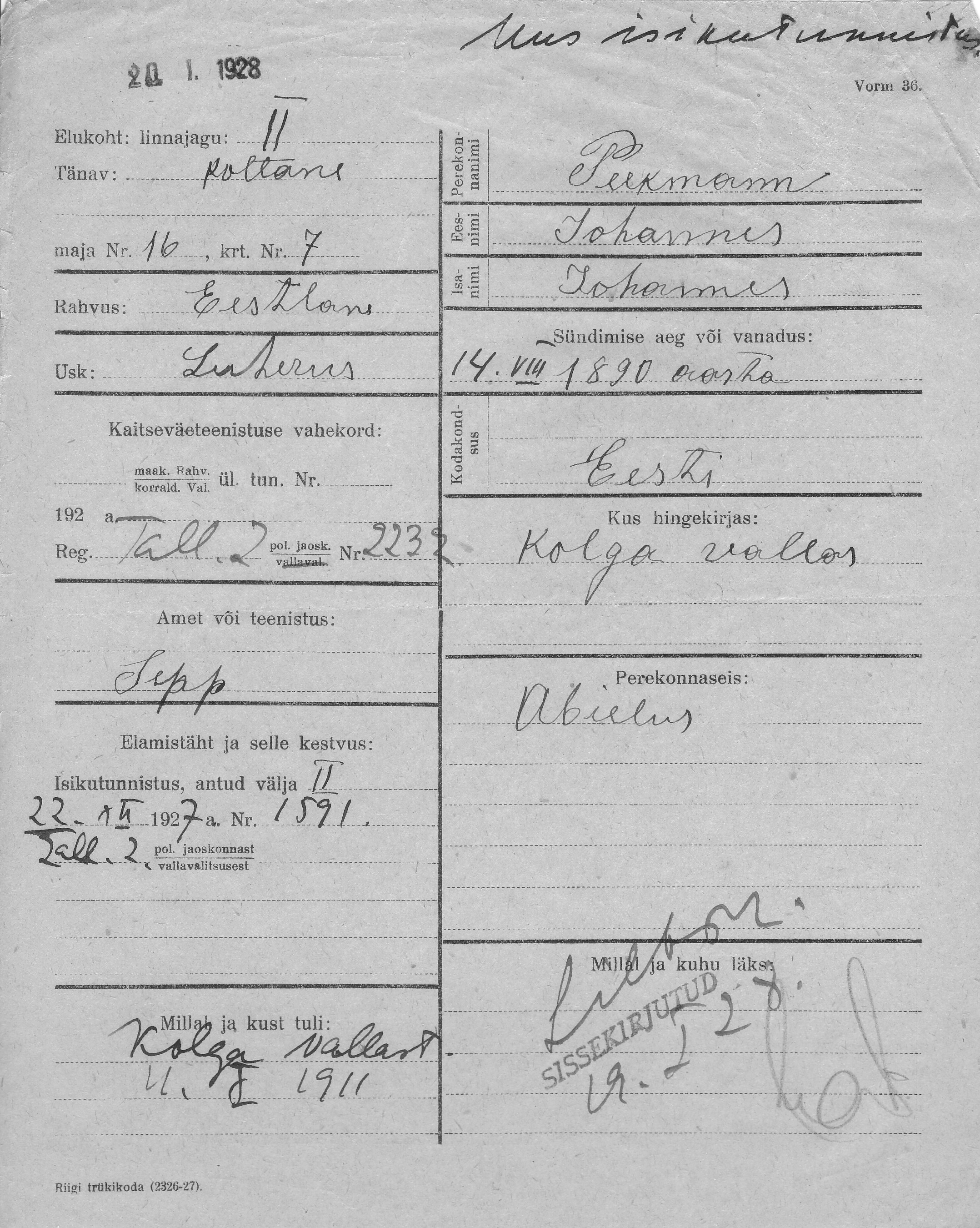 Peekmann, Johannes, Johannes