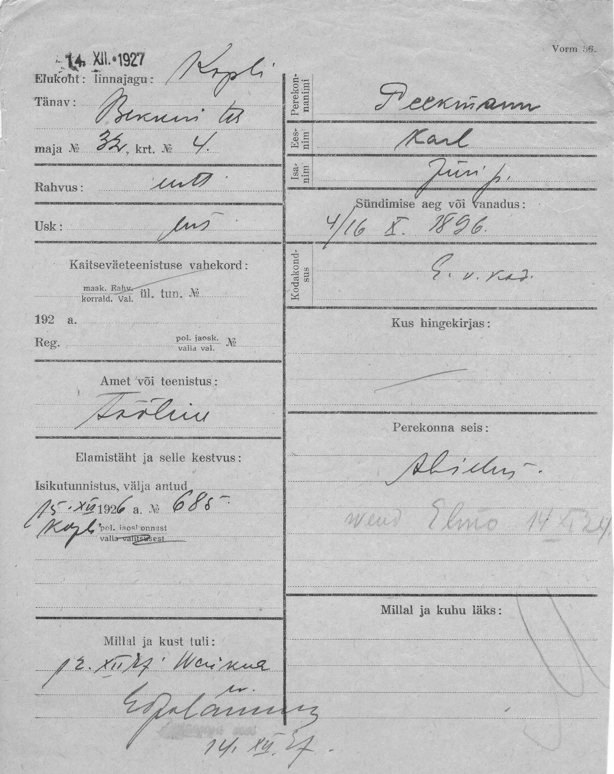 Peekmann, Karl, Jüri