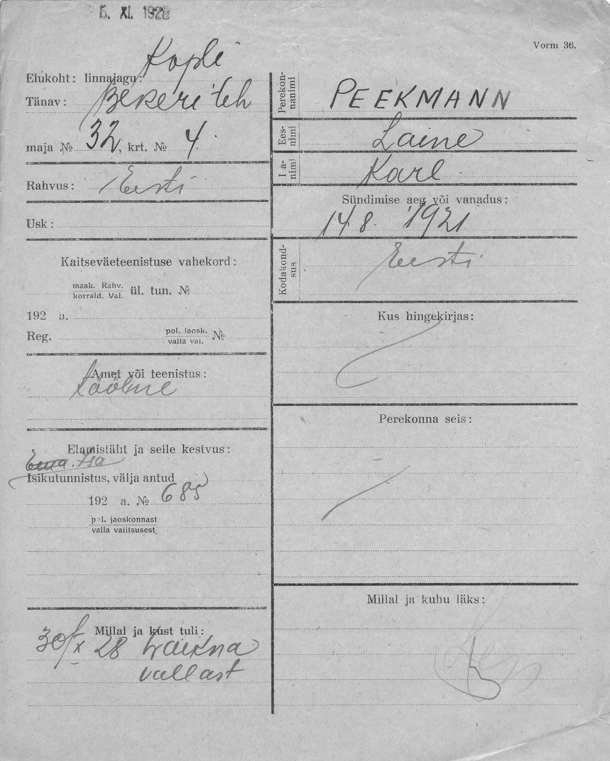 Peekmann, Laine, Karl