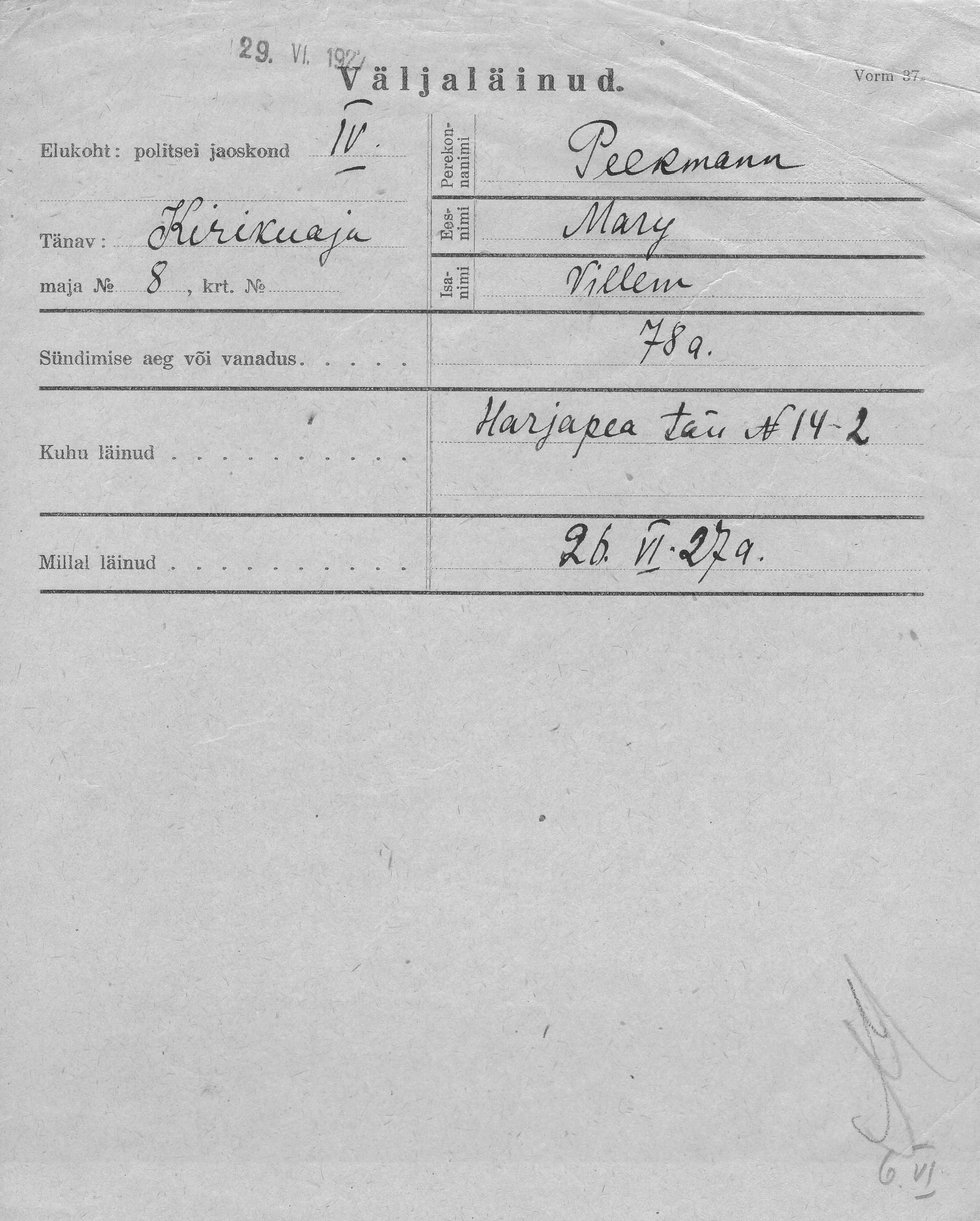 Peekmann, Mary, Villem