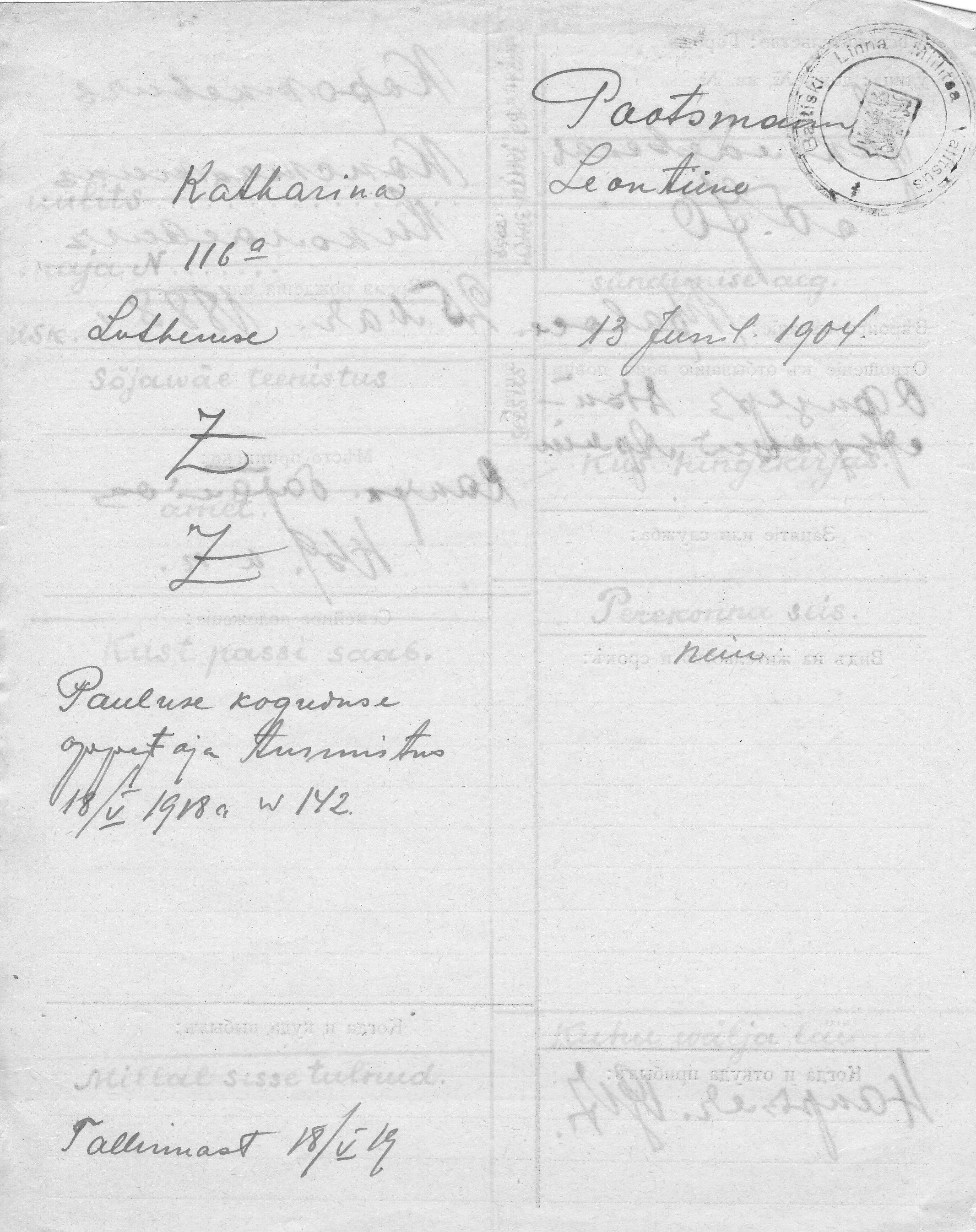 Pootsmann, Leontiine