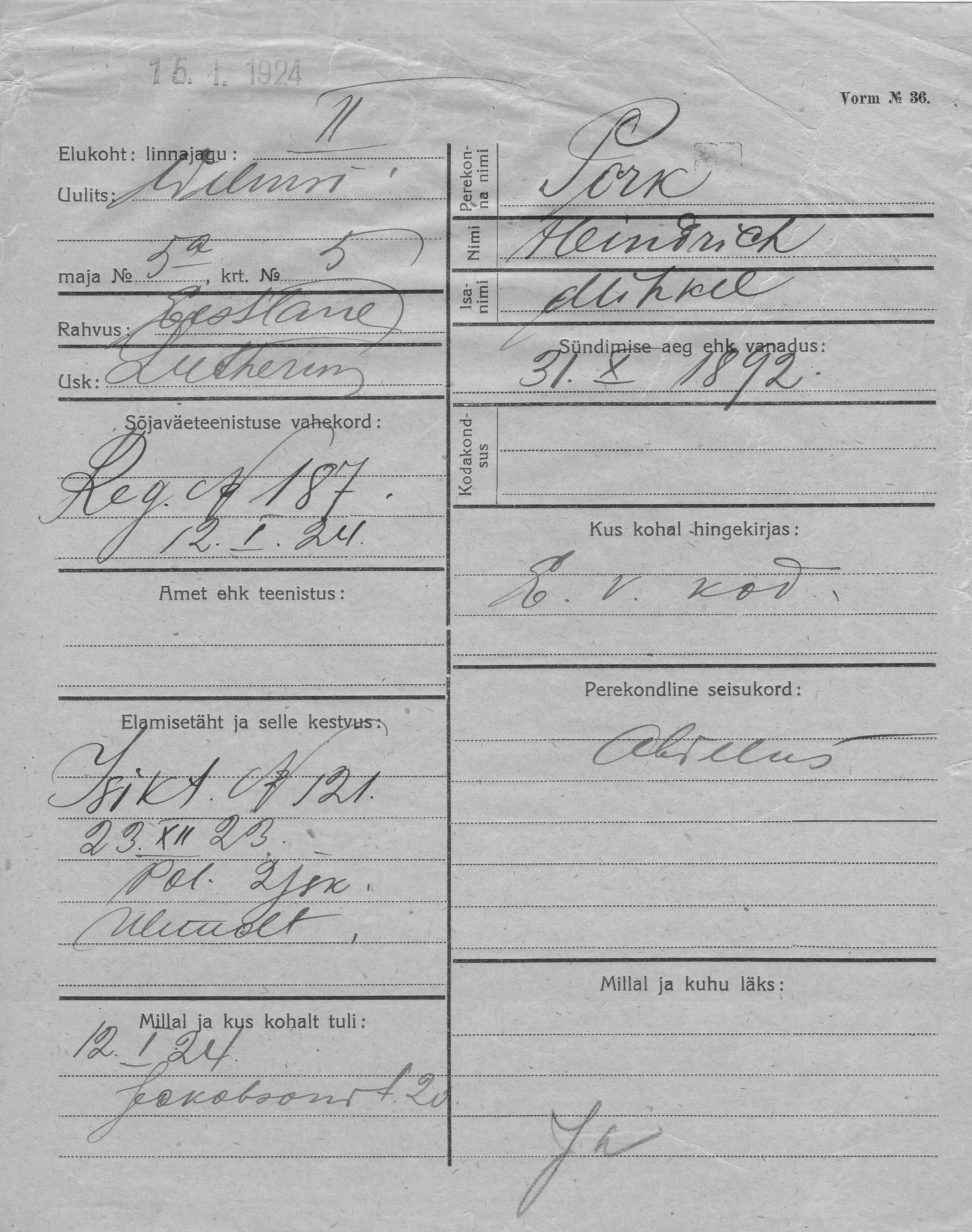 Pork, Heindrich, Mihkel