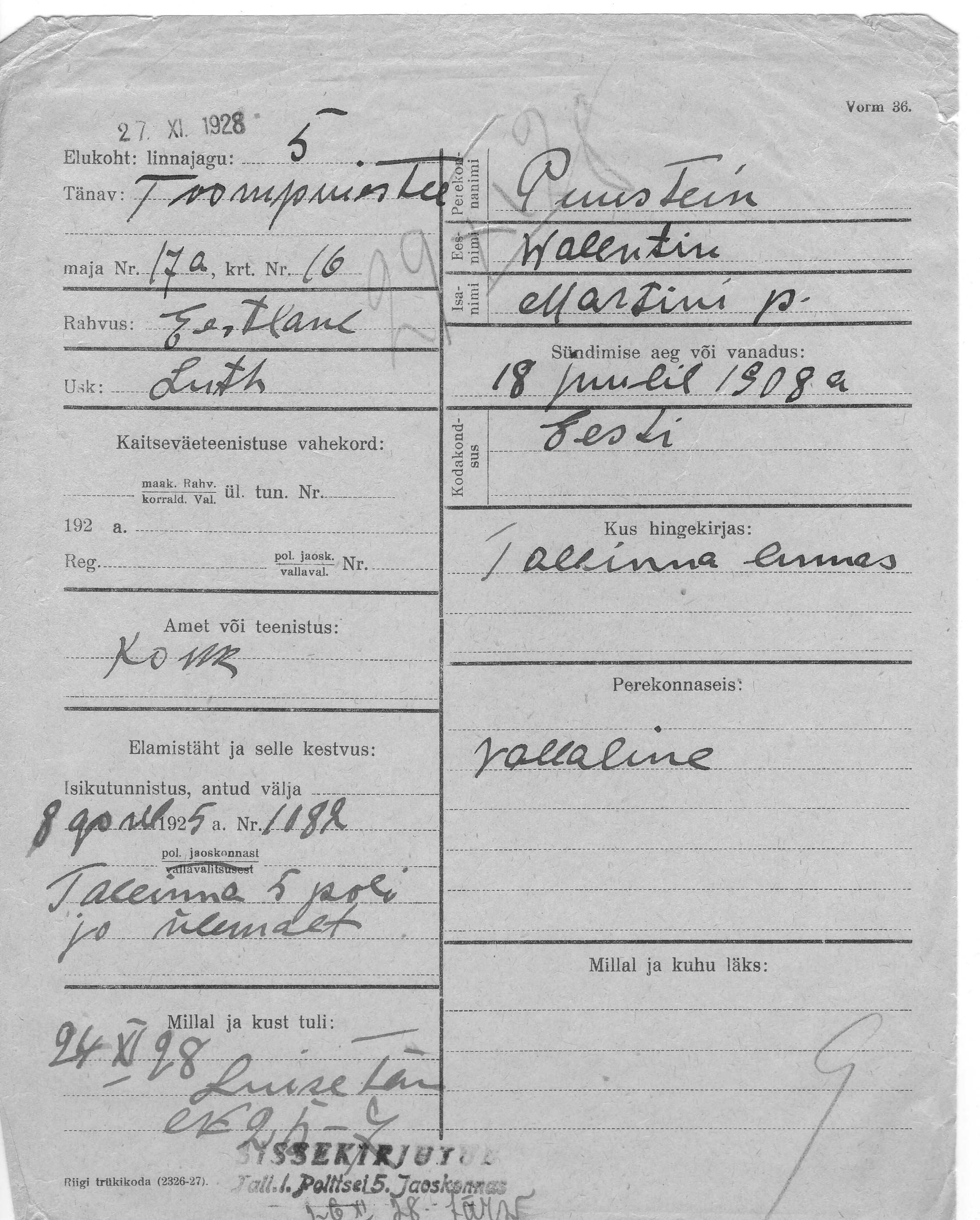 Puustein, Walentin, Martin