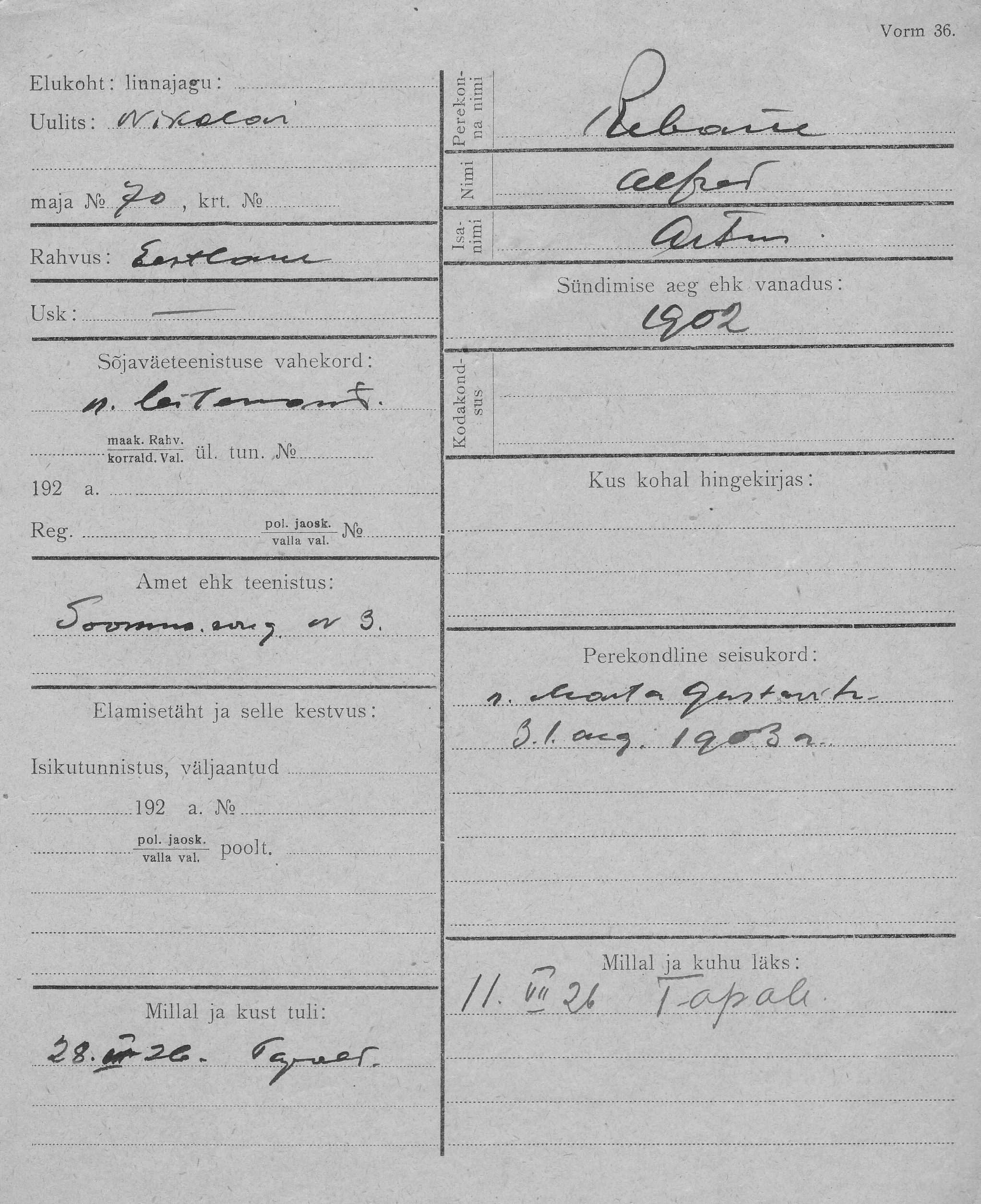 Rebane, Alfred, Artur