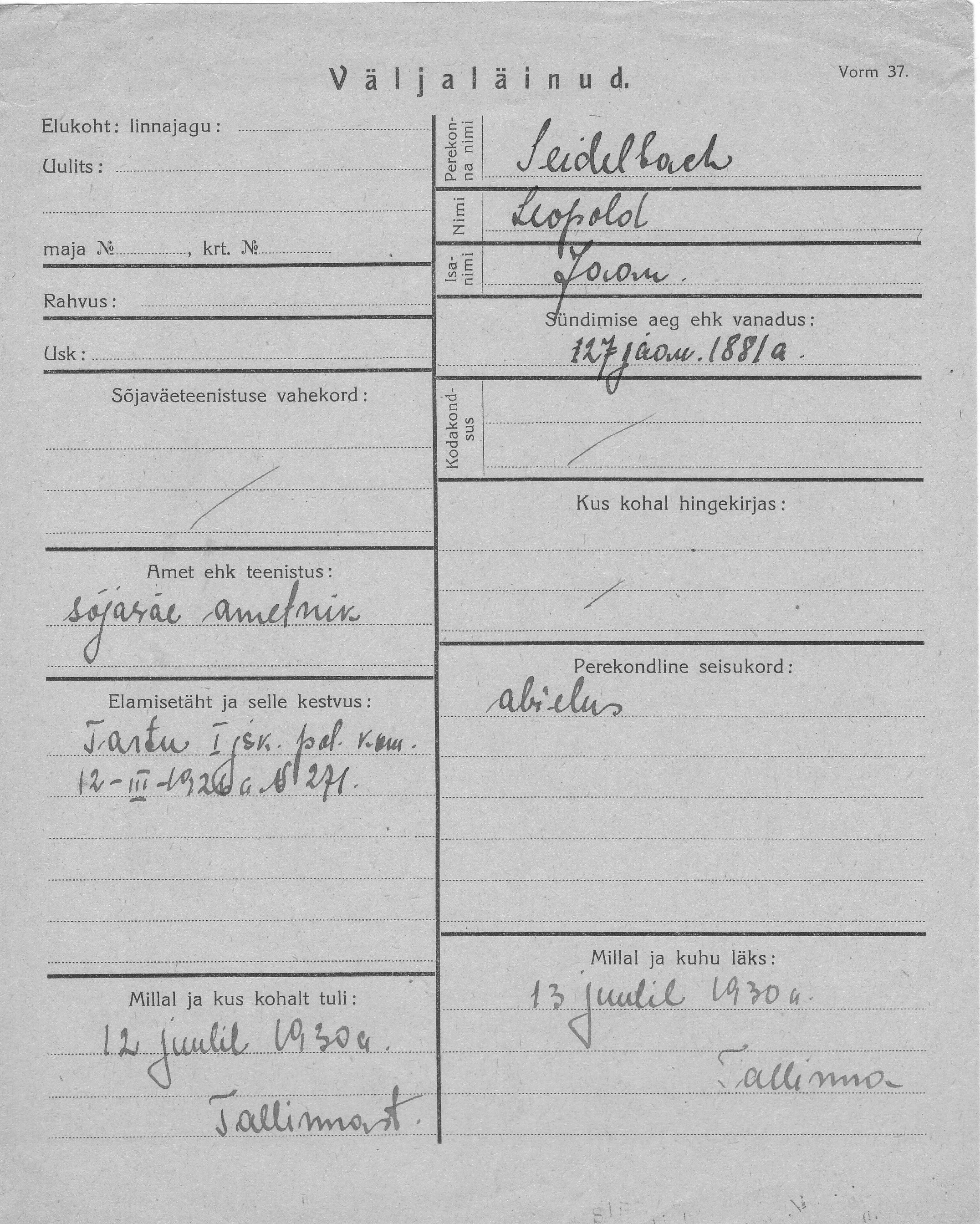 Seidelbach, Leopold, Jaan