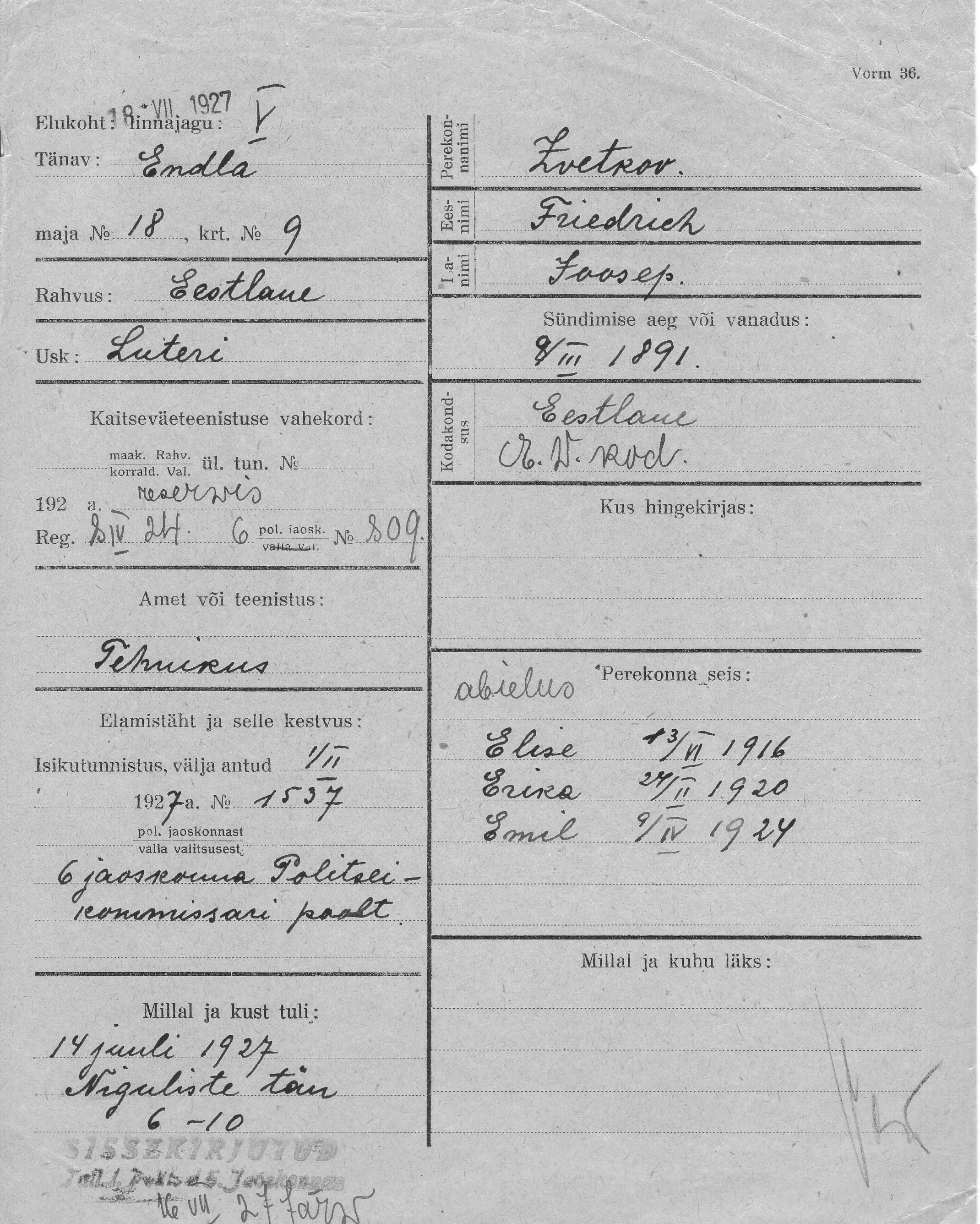 Zvetkov, Friedrich, Joosep