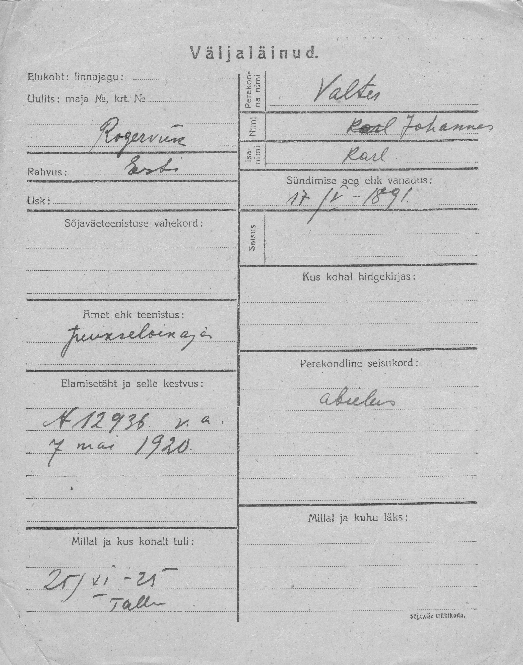 Valter, Johannes, Karl