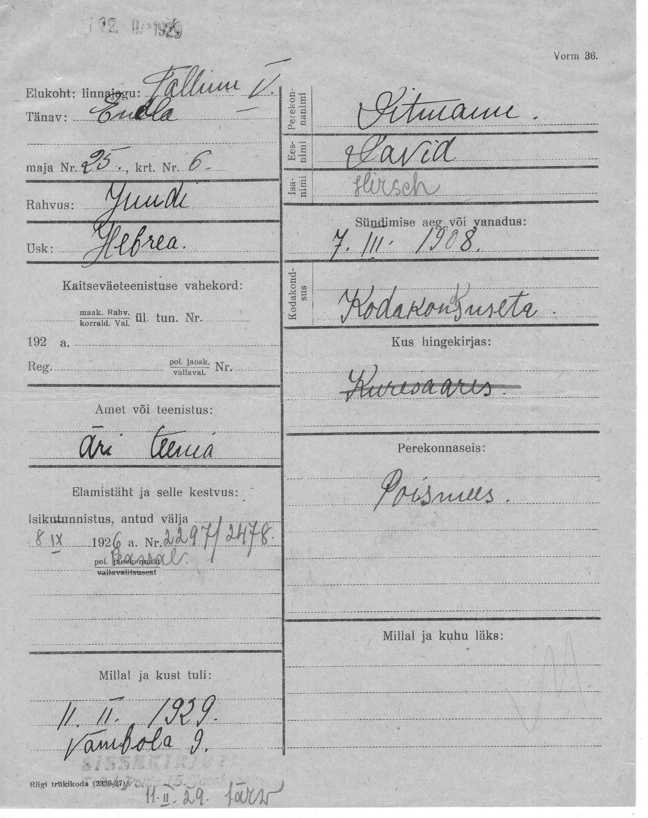 Ditmann, David, Hirsch