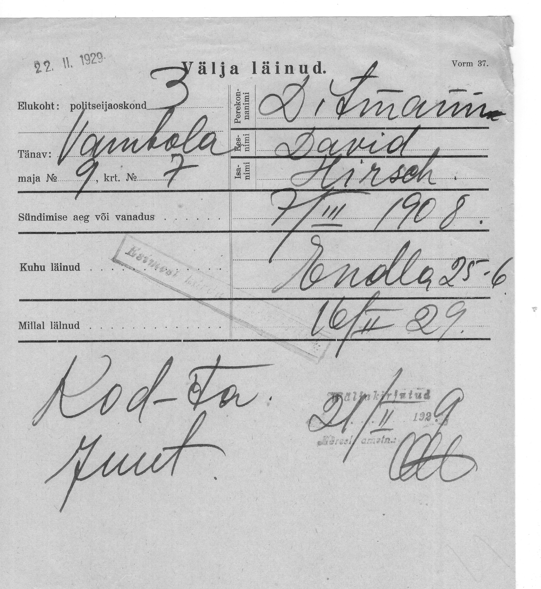 Ditmann, David, Hirsch