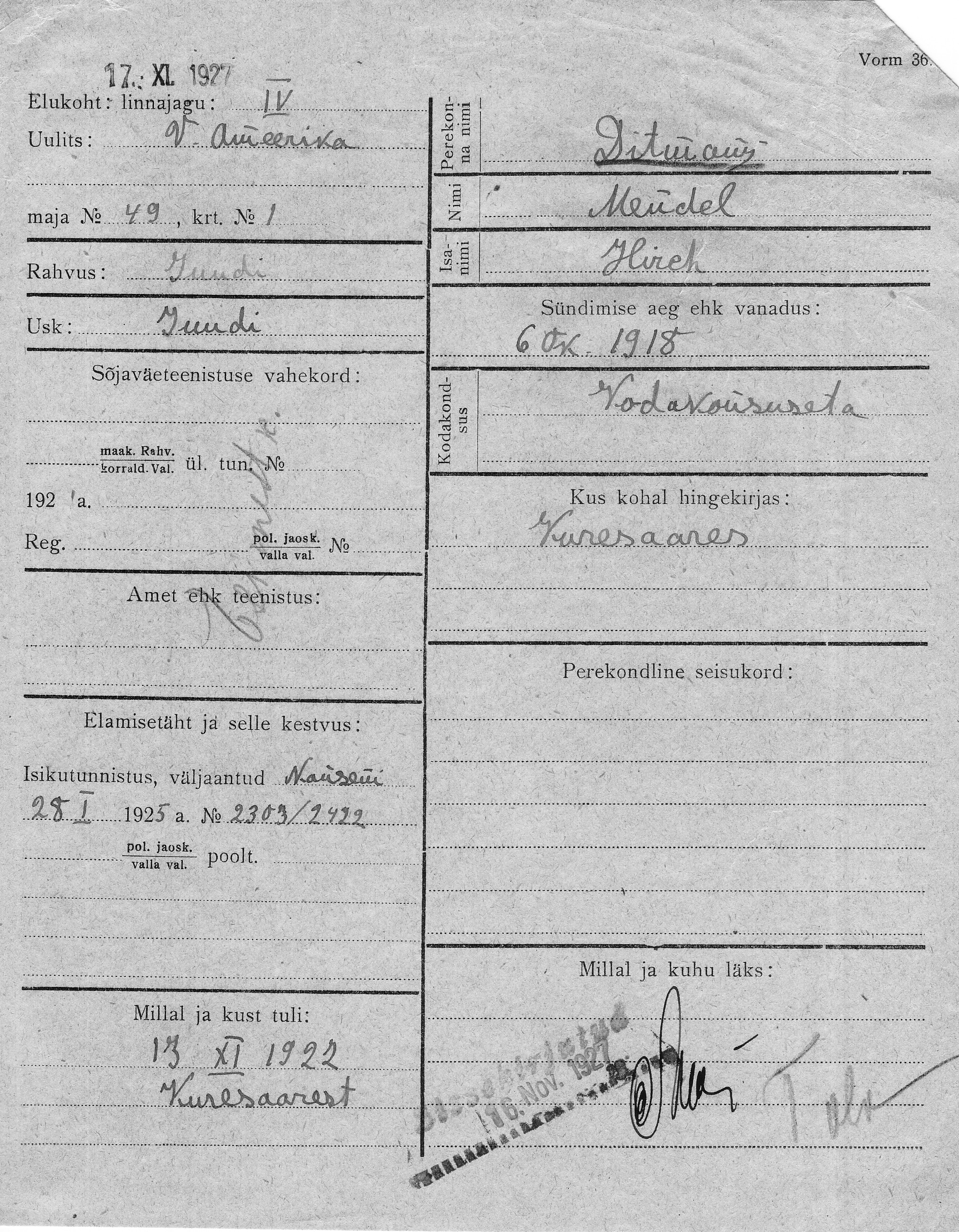 Ditmann, Mendel, Hirsch