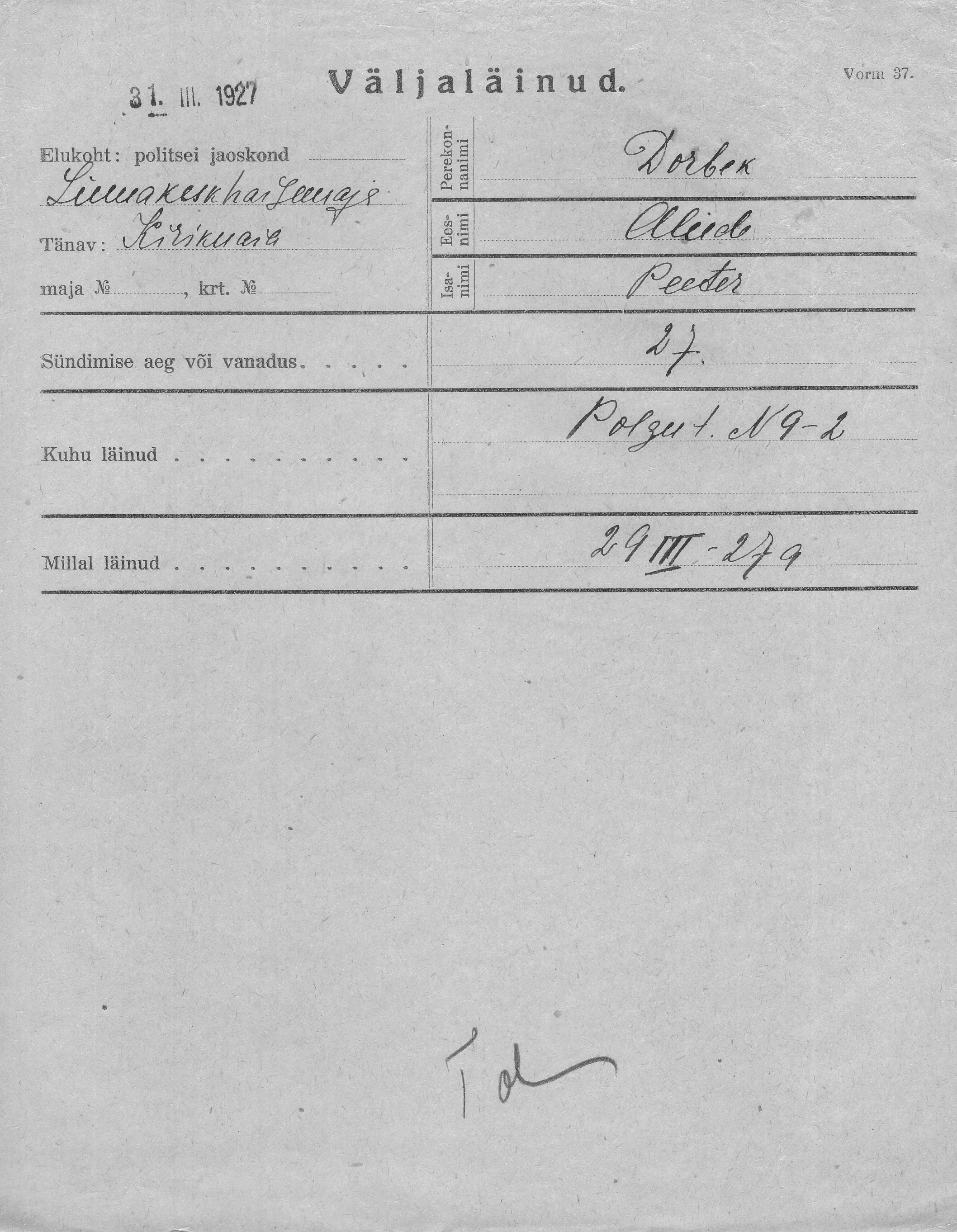 Dorbek, Aliide, Peeter