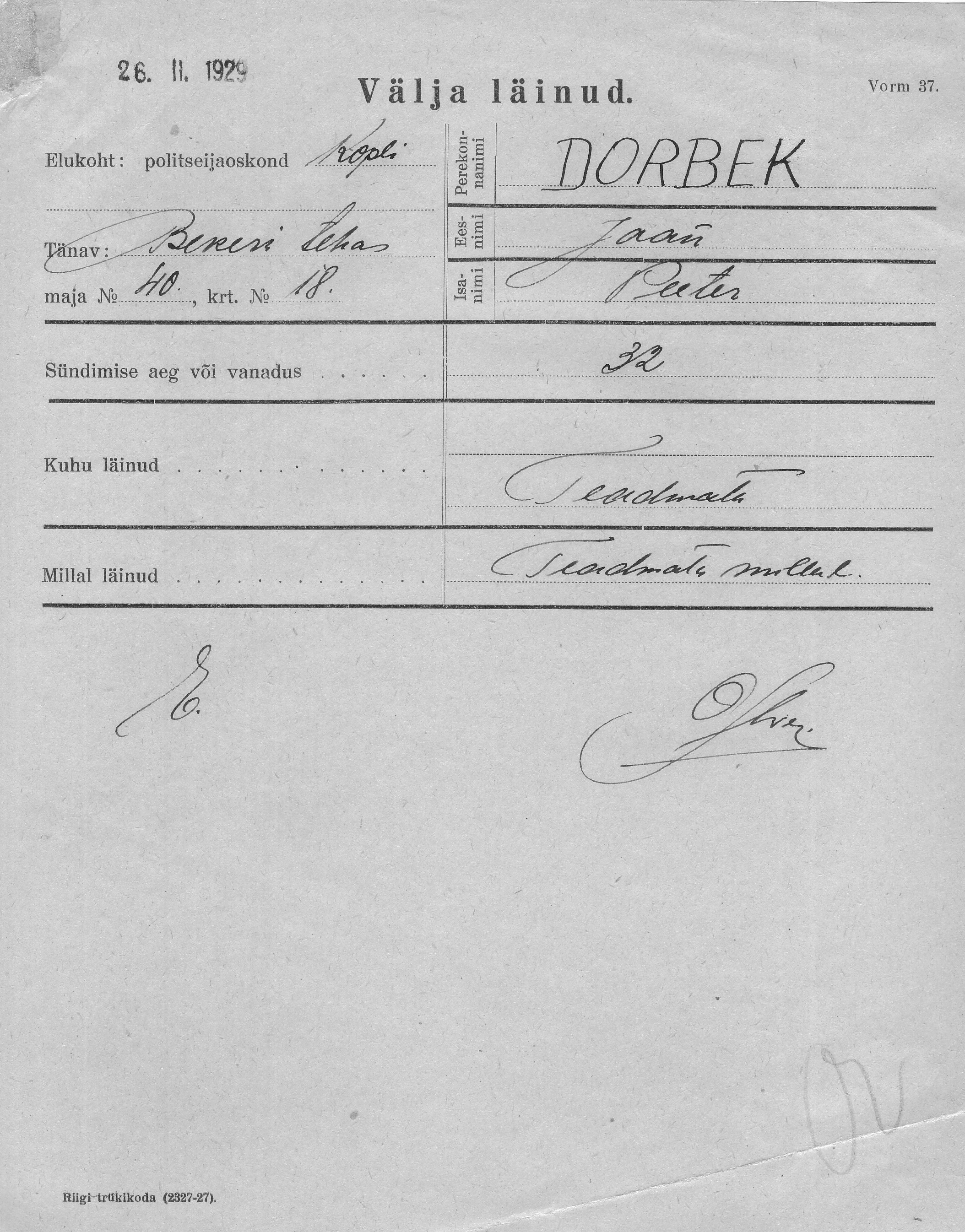 Dorbek, Jaan, Peeter