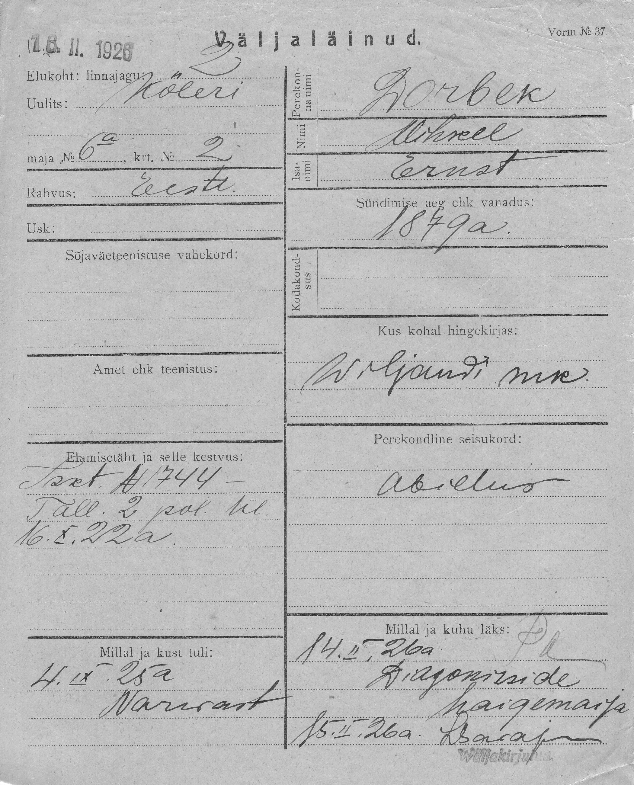 Dorbek, Mihkel, Ernst