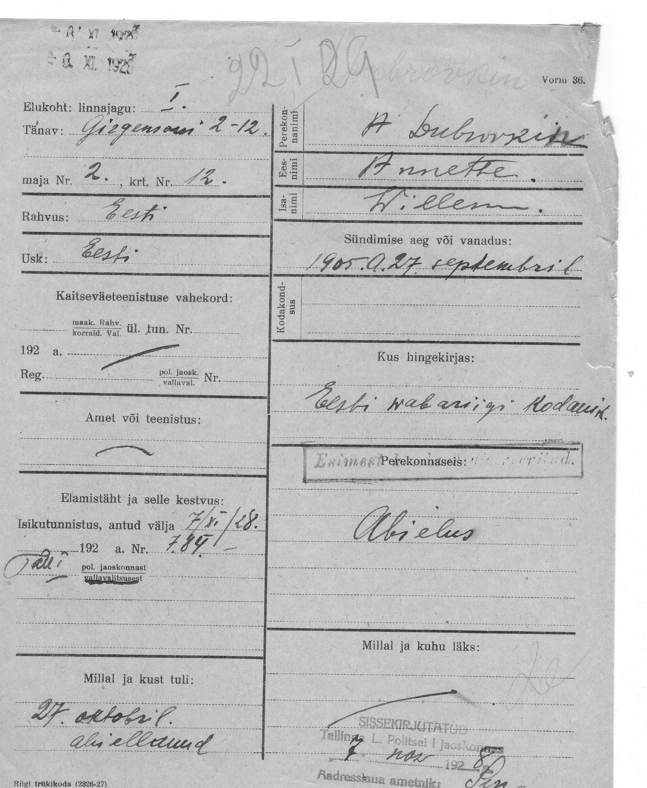 Dubrovkin, Annette, Willem