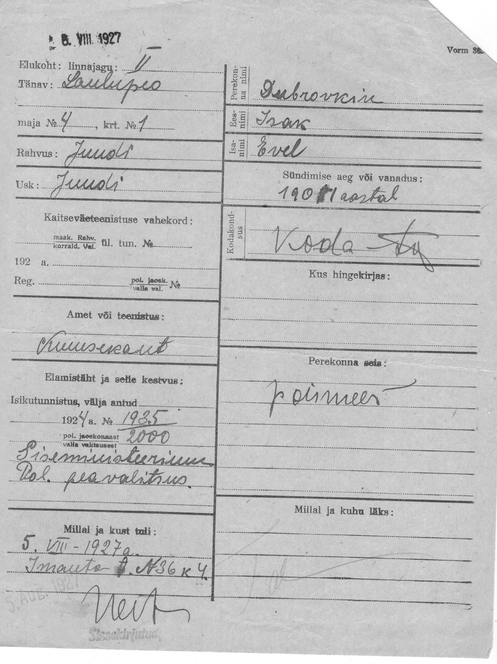 Dubrovkin, Isak, Evel