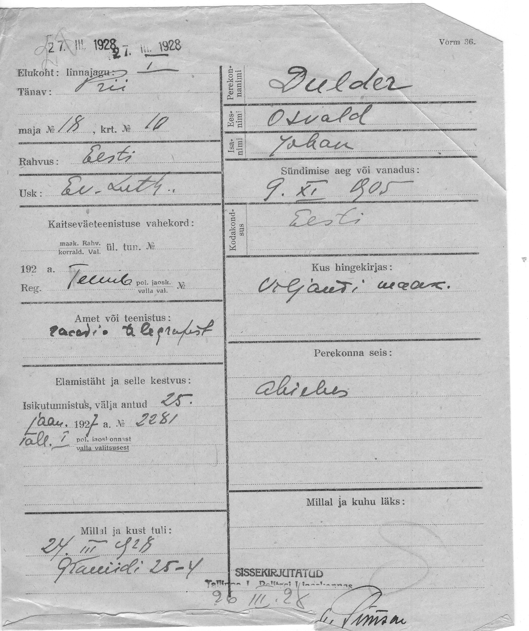 Dulder, Osvald, Johan