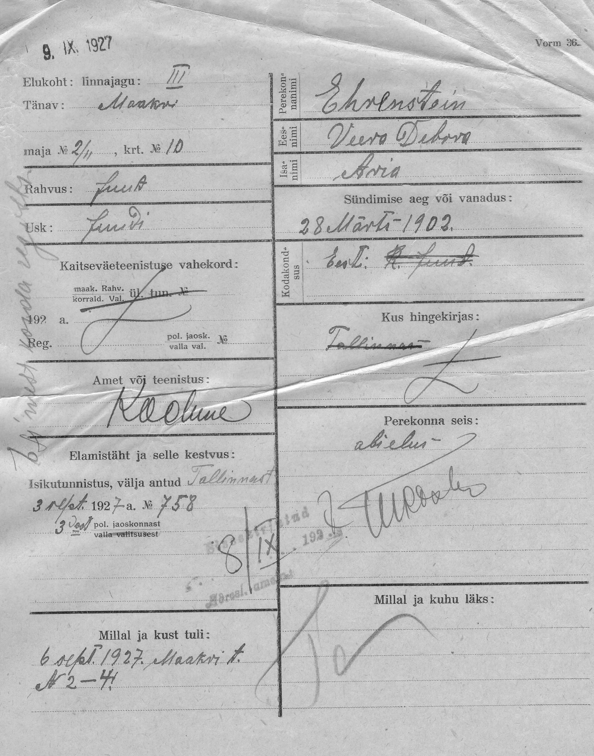 Ehrenstein, Veera debora