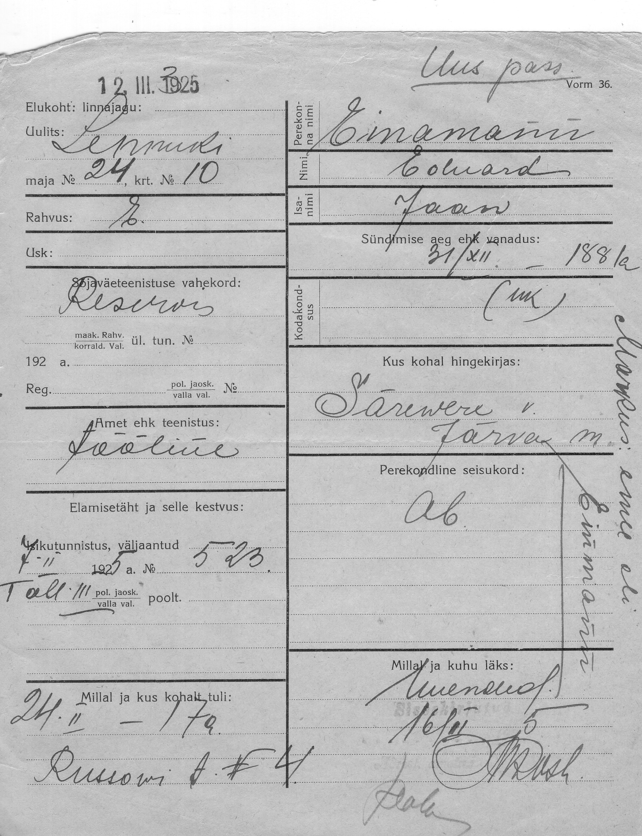 Einamann, Eduard, Jaan