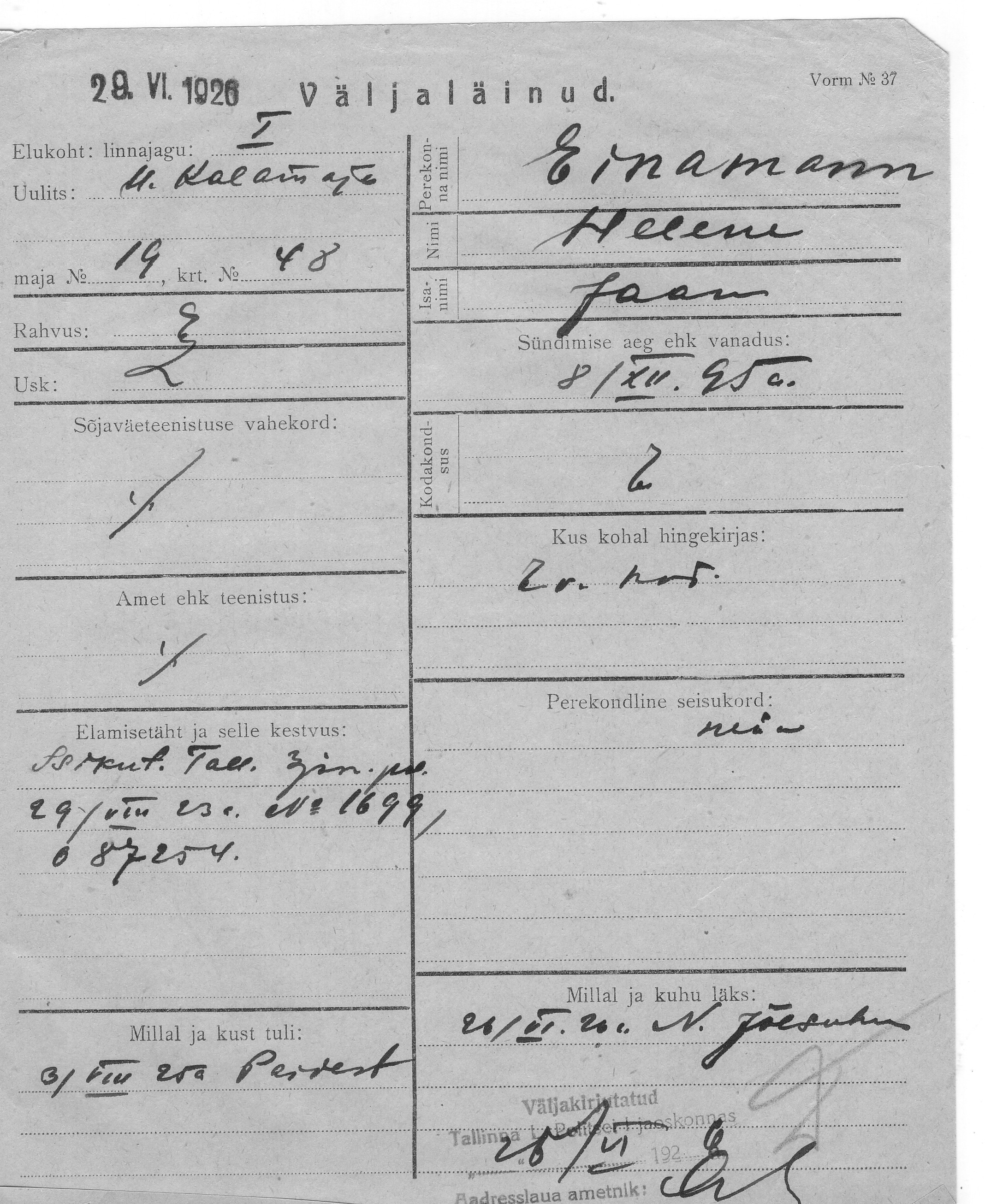 Einamann, Helene, Jaan