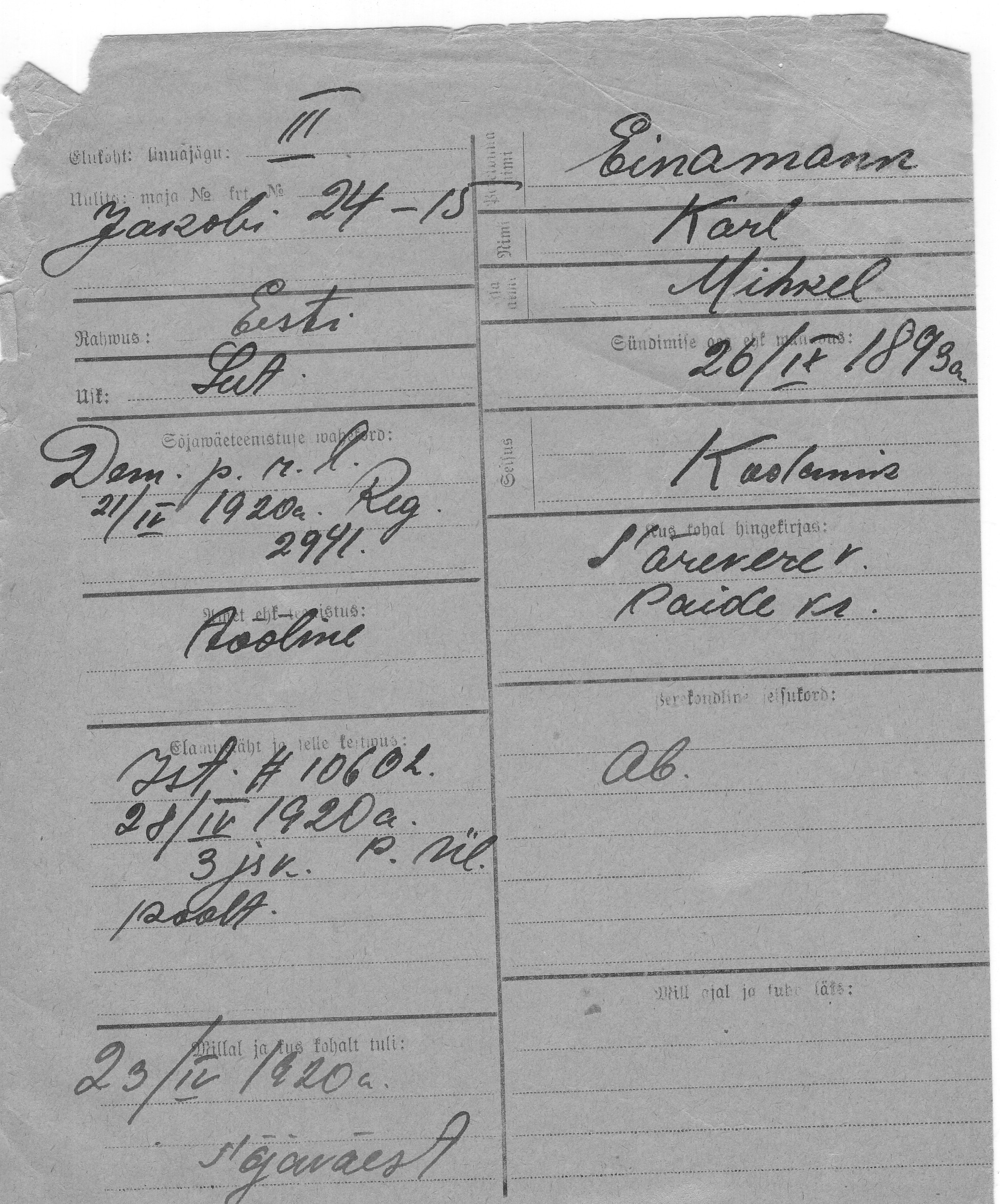 Einamann, Karl, Mihkel