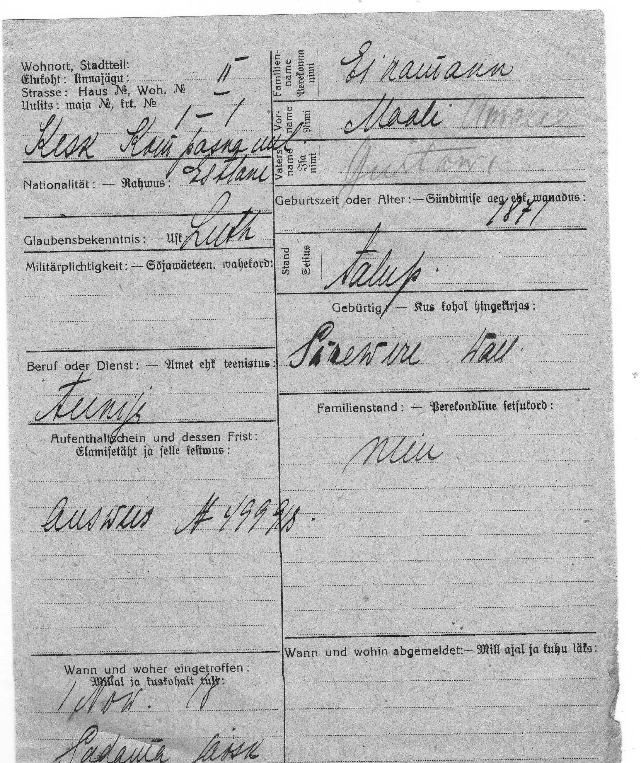 Einamann, Maali, Gustav