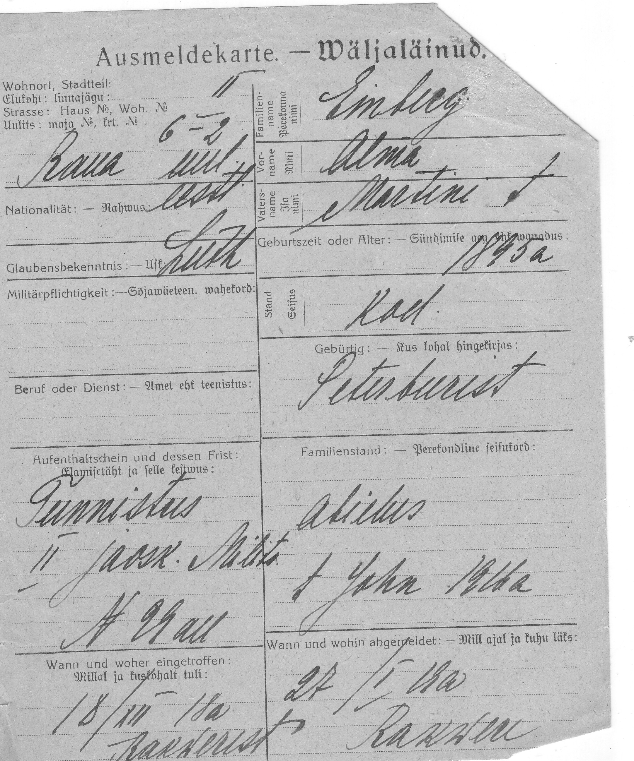 Einberg, Alma, Martin