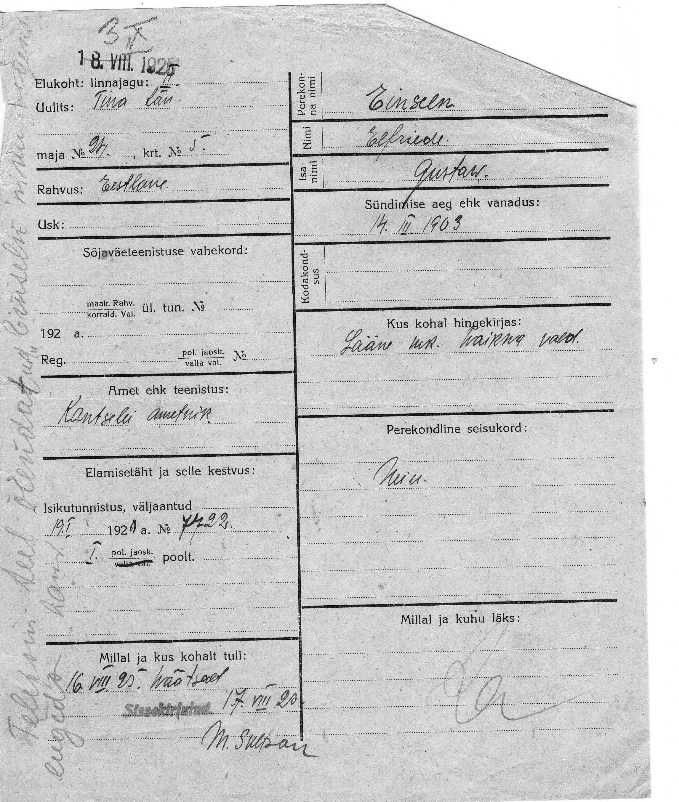 Einseln, Elfride, Gustaw