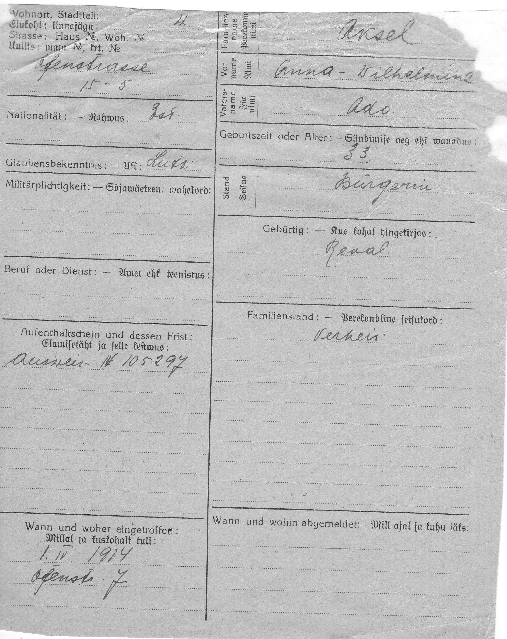 Aksel, Anna-Wilhelmine, Ado