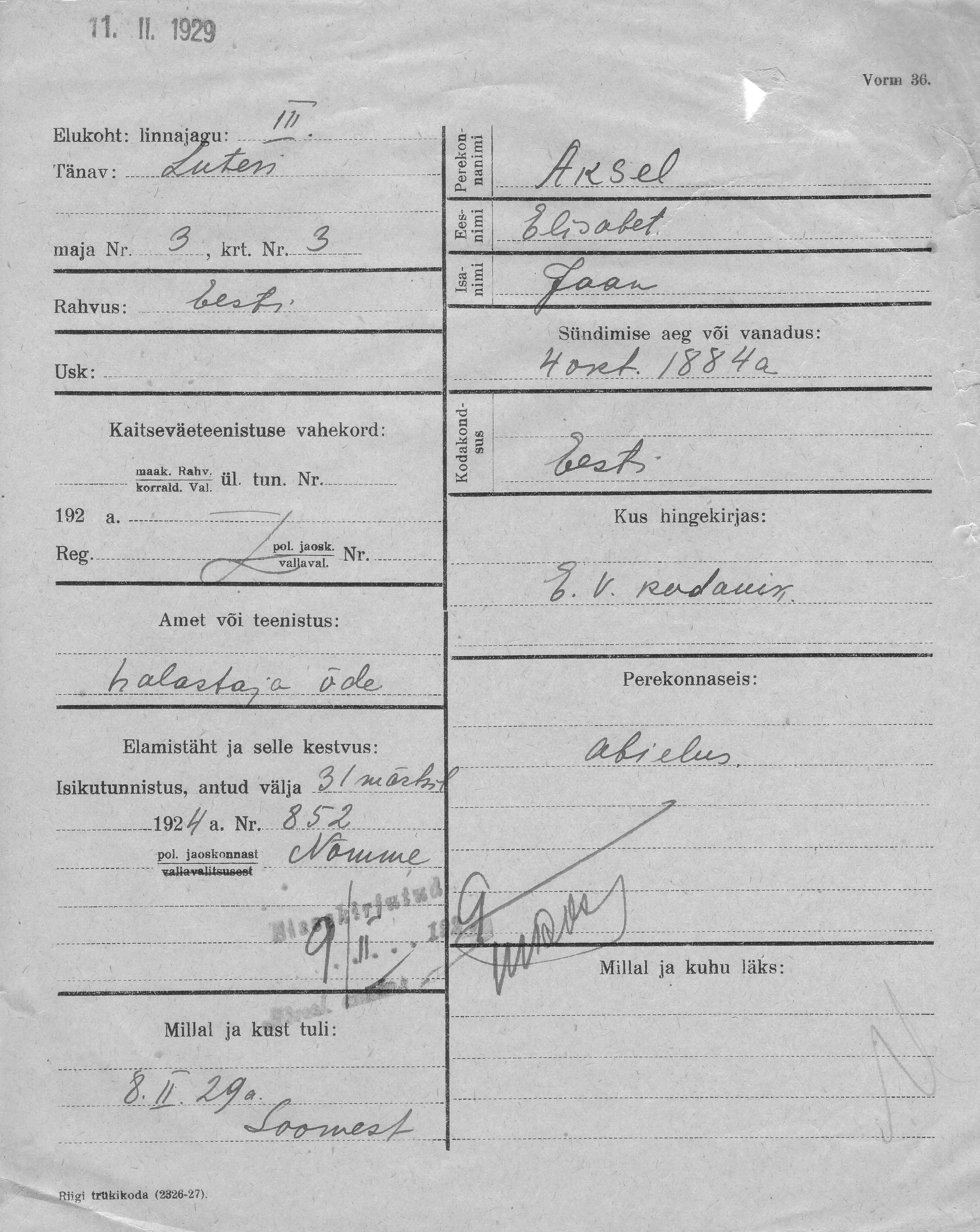 Aksel, Elisabet, Jaan