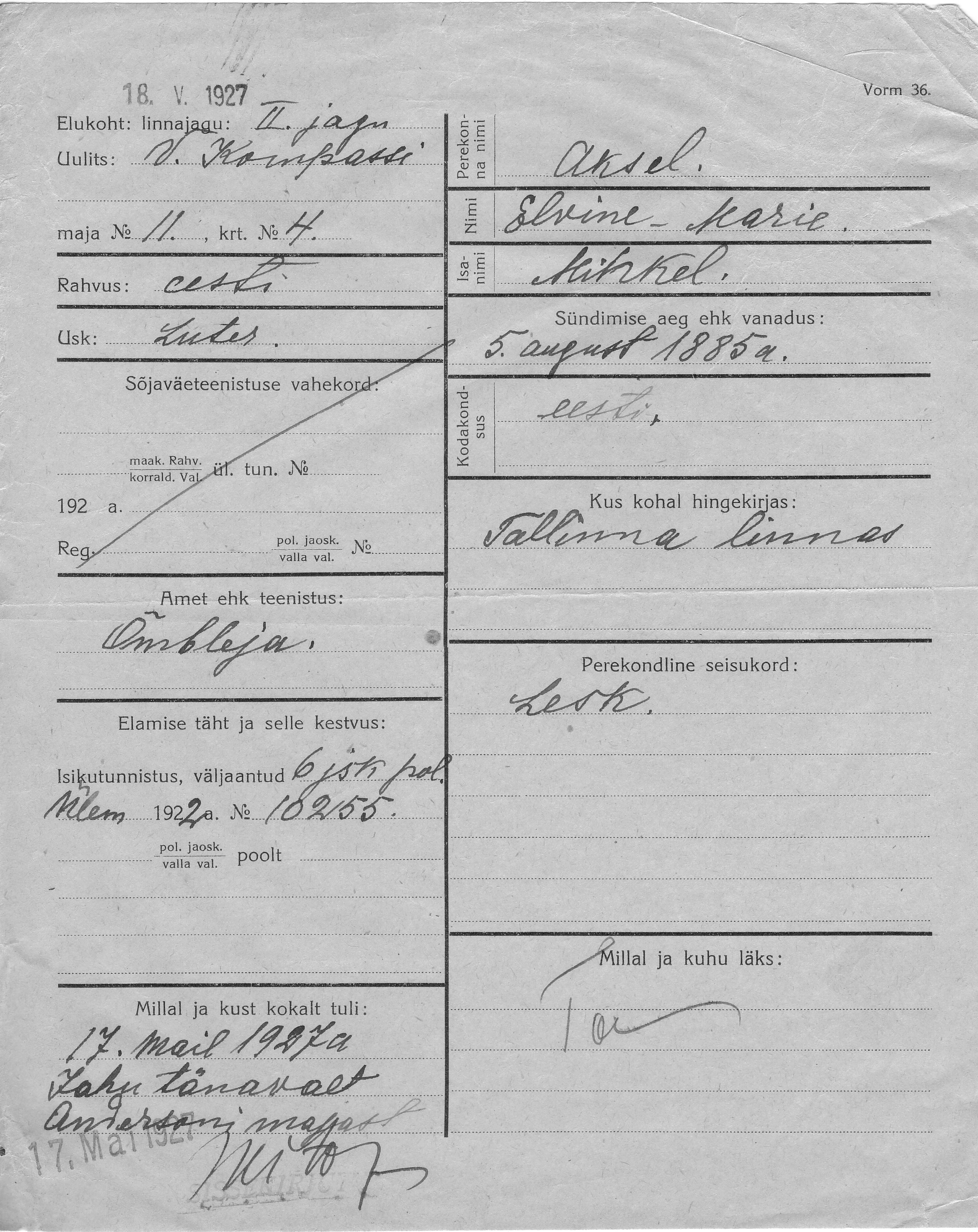 Aksel, Elvine-Maria, Mihkel