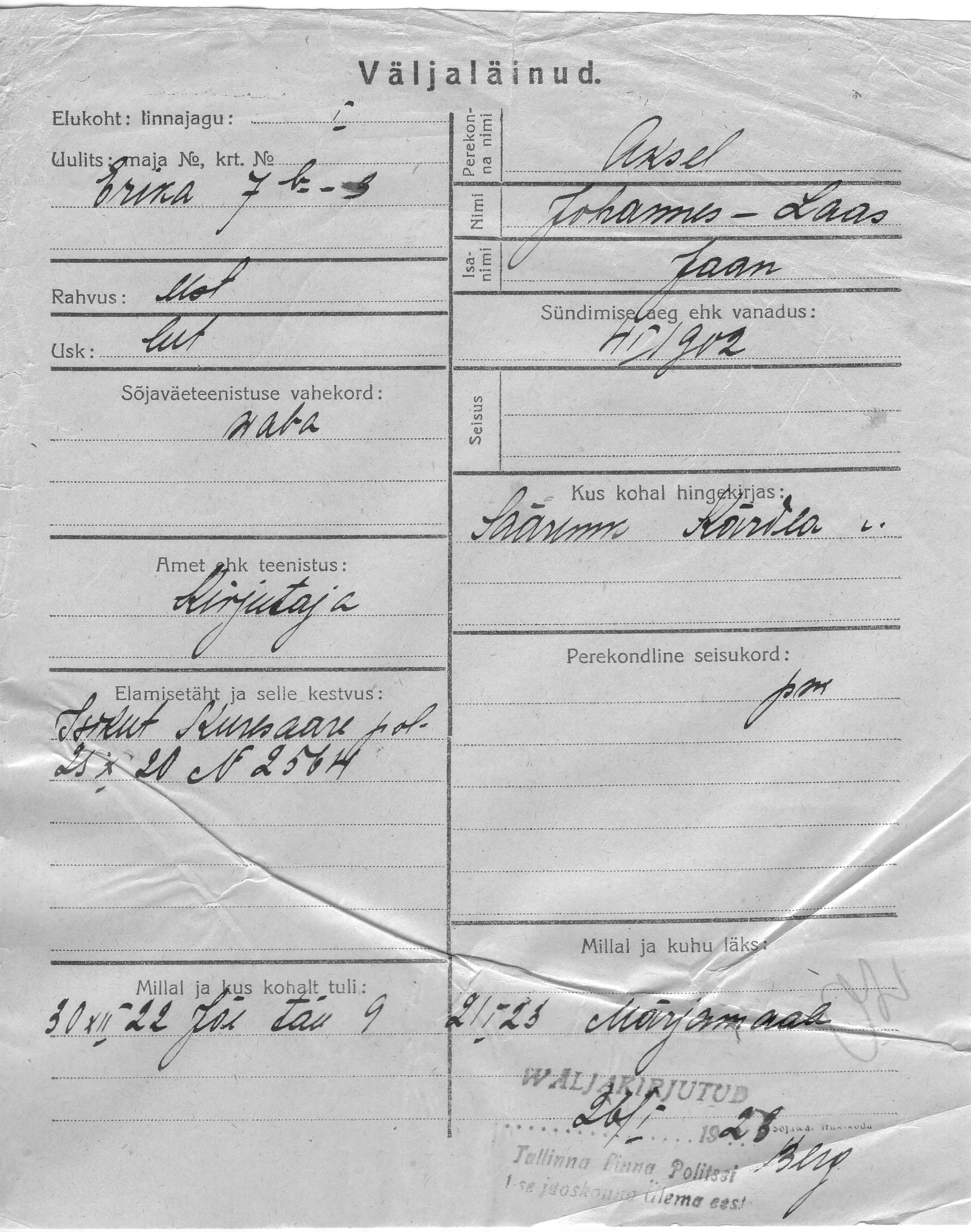 Aksel, Johannes-Laas, Jaan