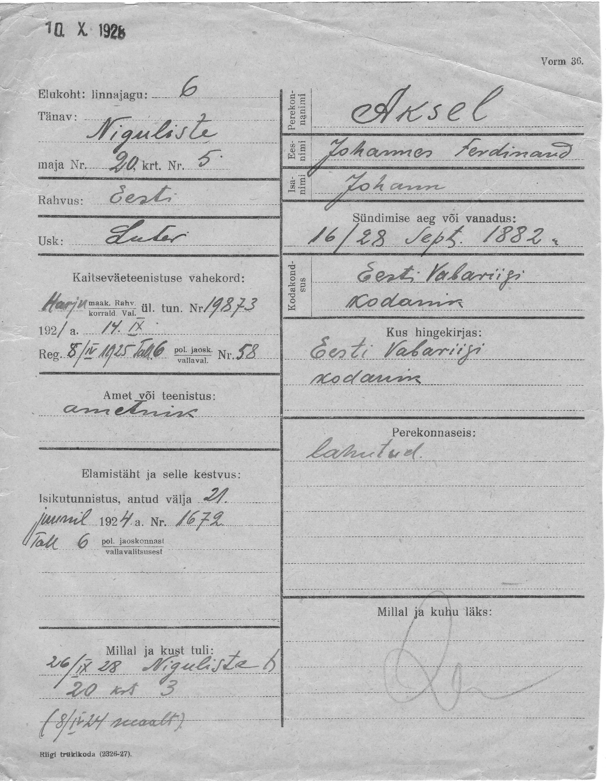 Aksel, Johannes, Ferdinand