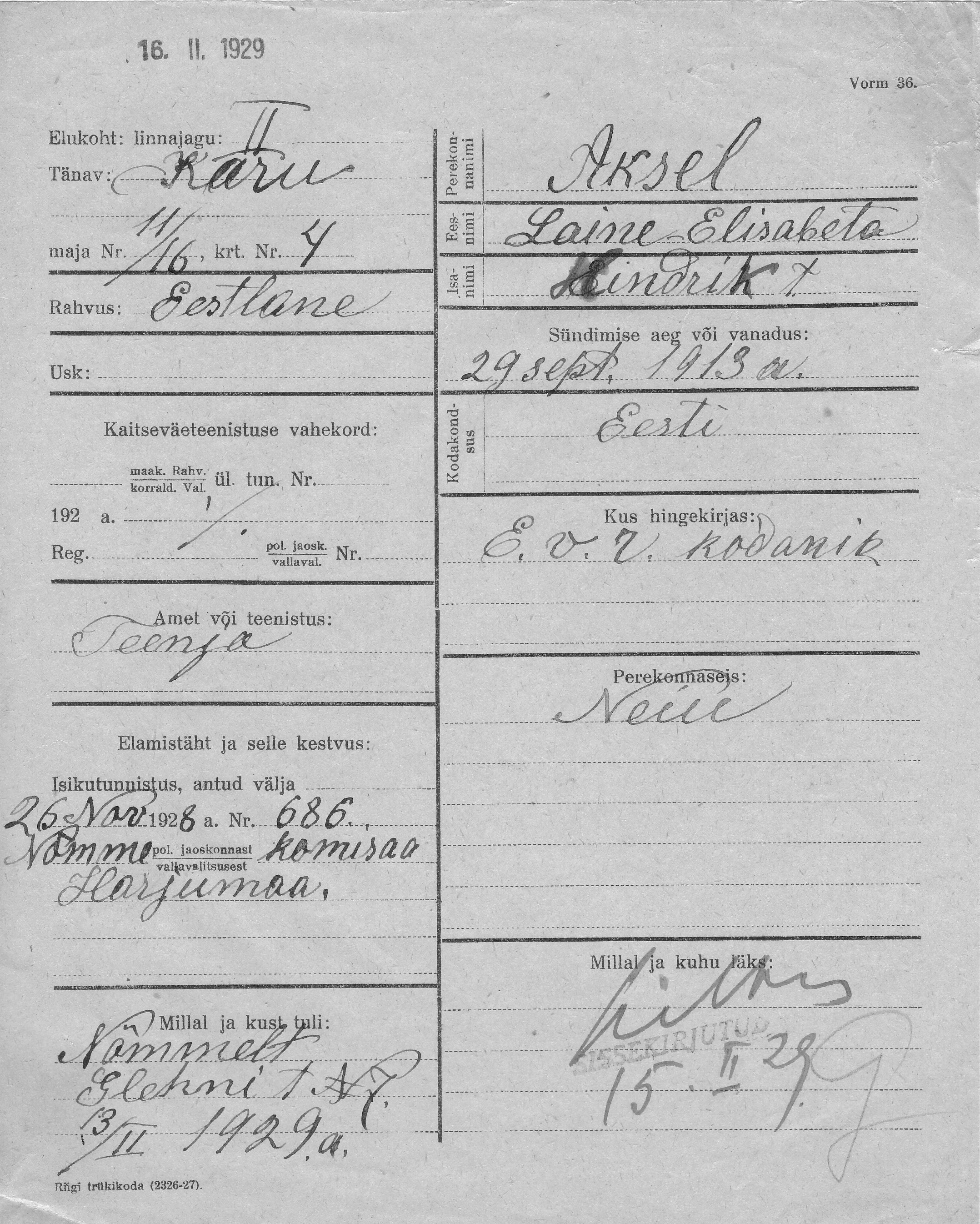 Aksel, Laine, Elisabeta