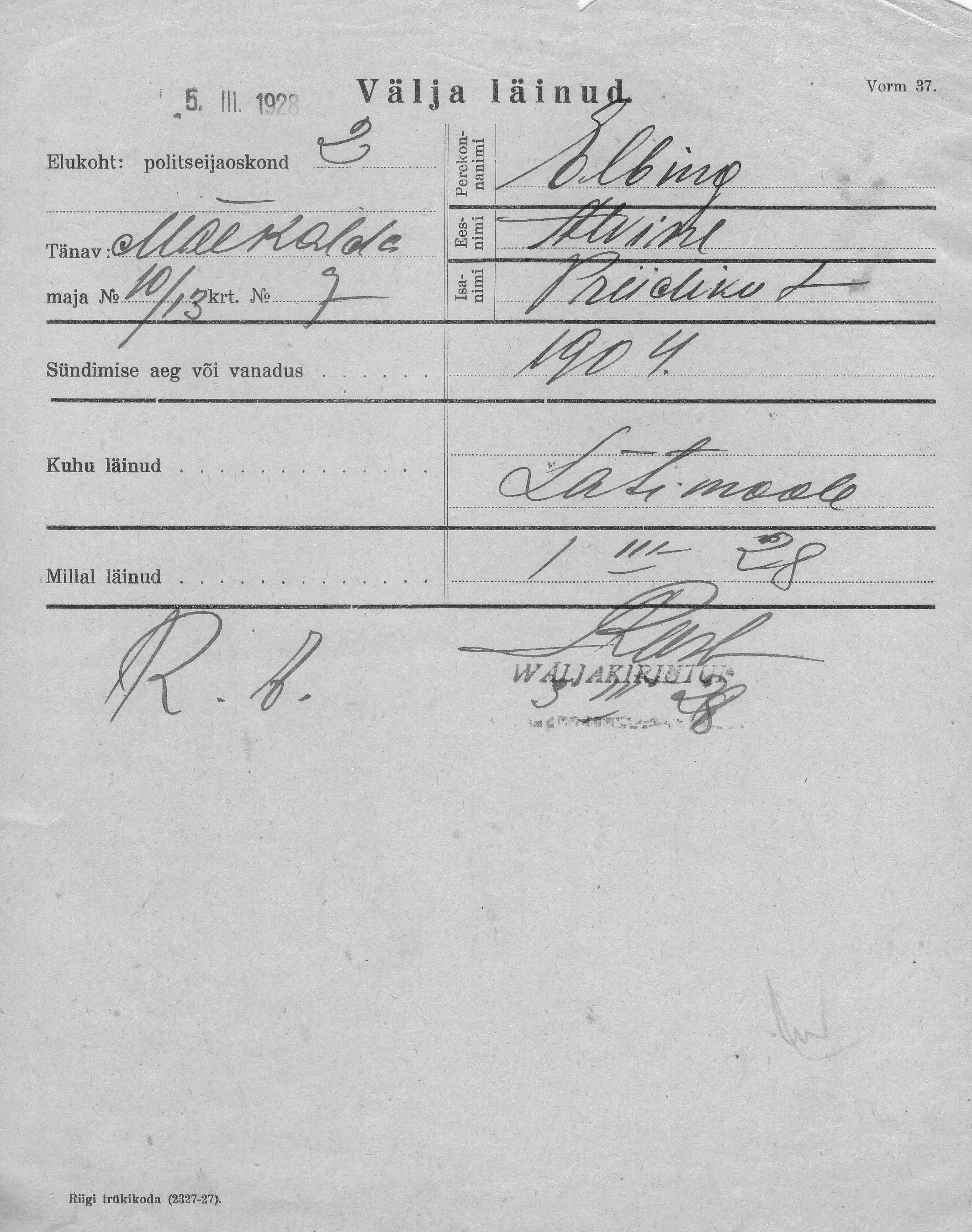 Elbing, Alvine, Priidik