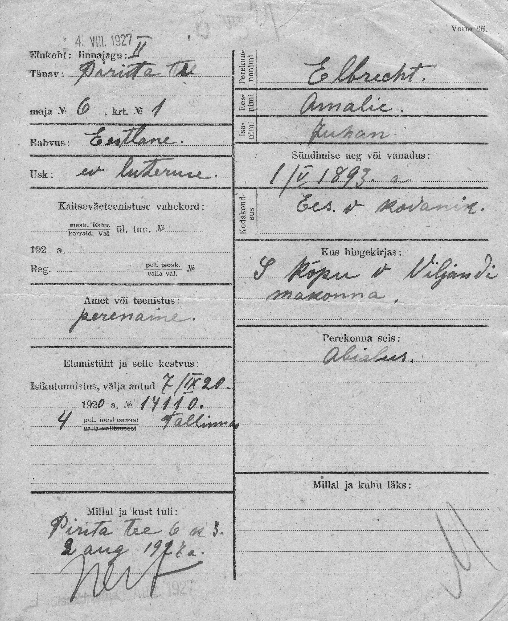 Elbrecht, Amalie, Juhan