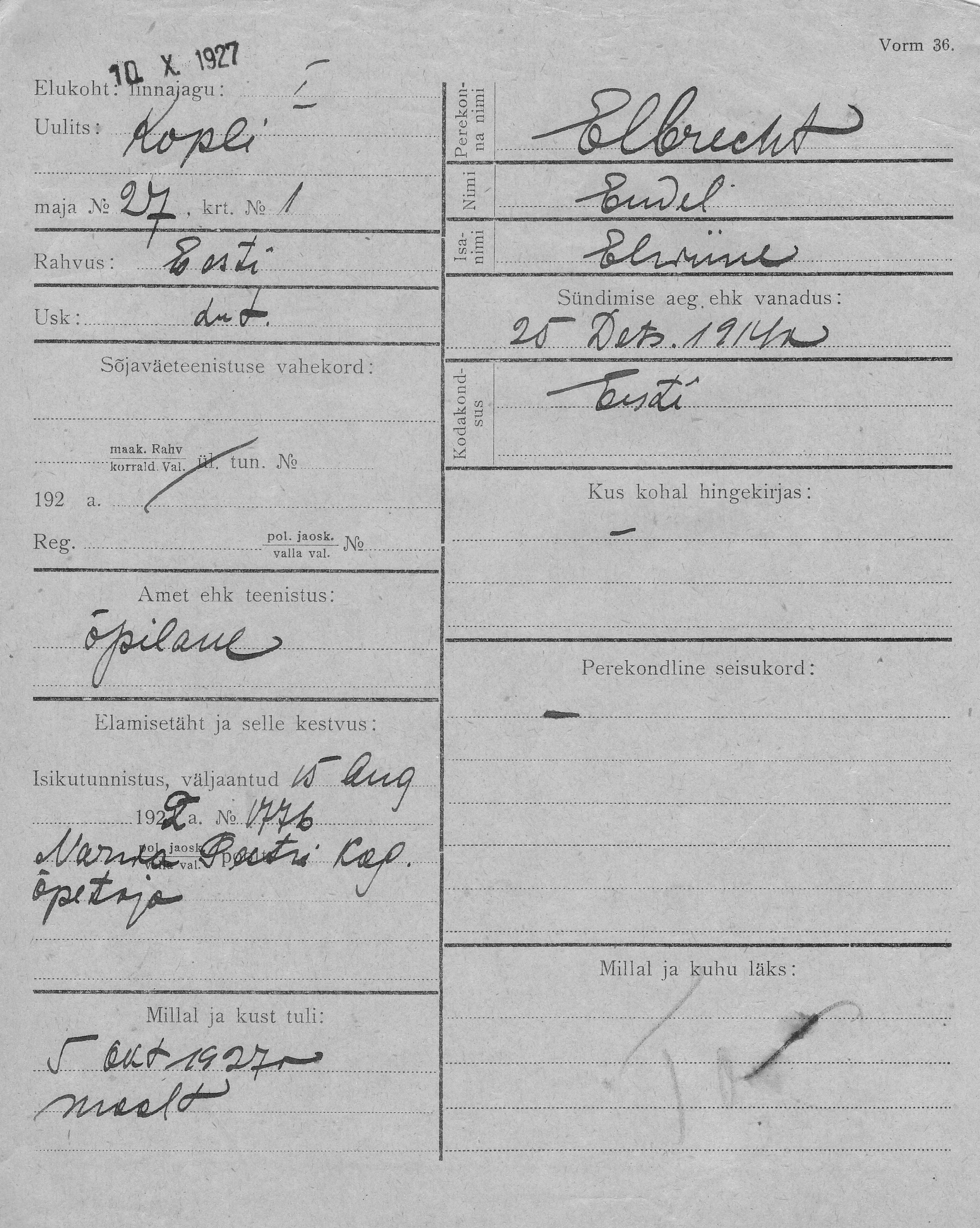 Elbrecht, Endel, Elwiine