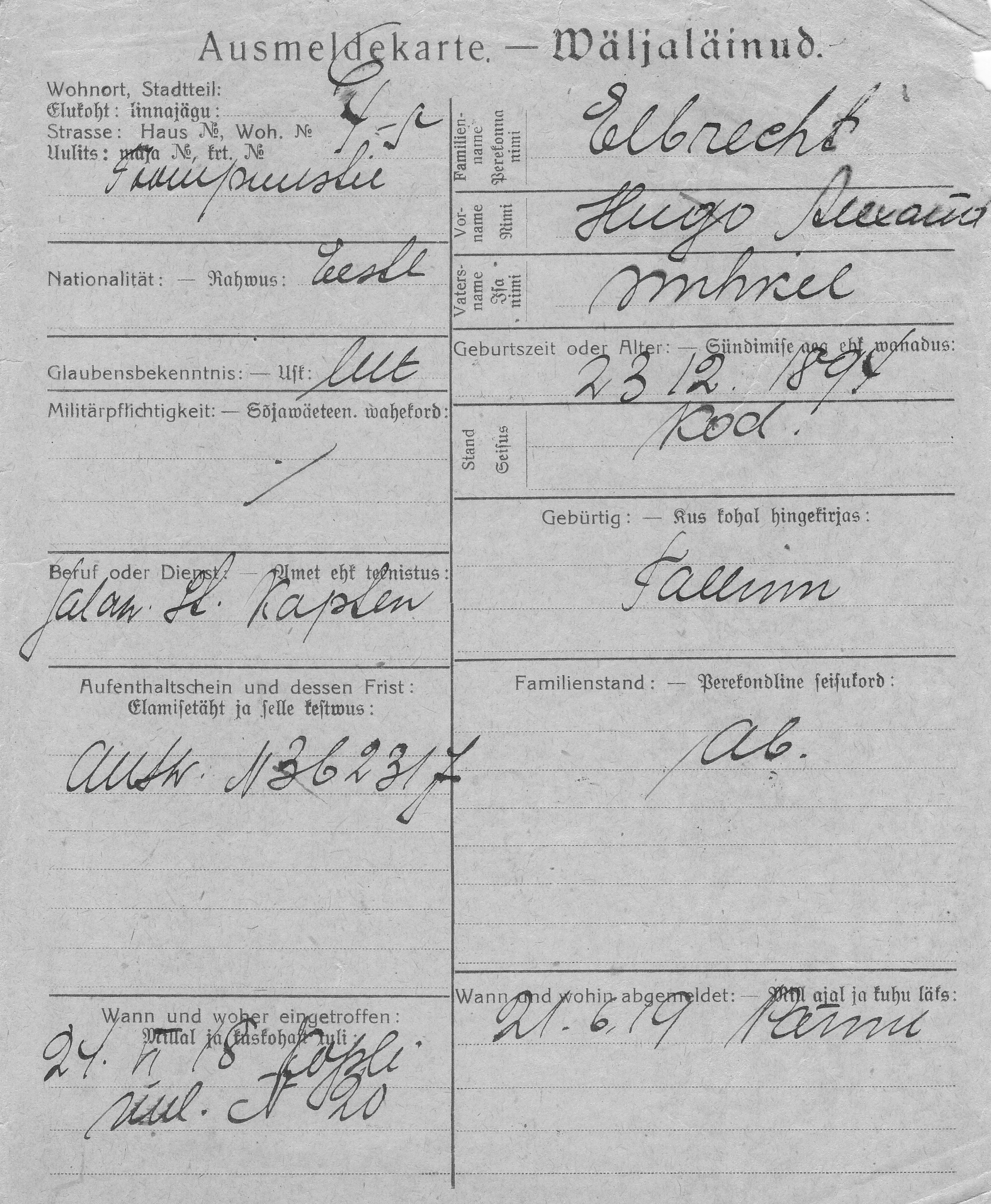 Elbrecht, Hugo alexandr, Mihkel