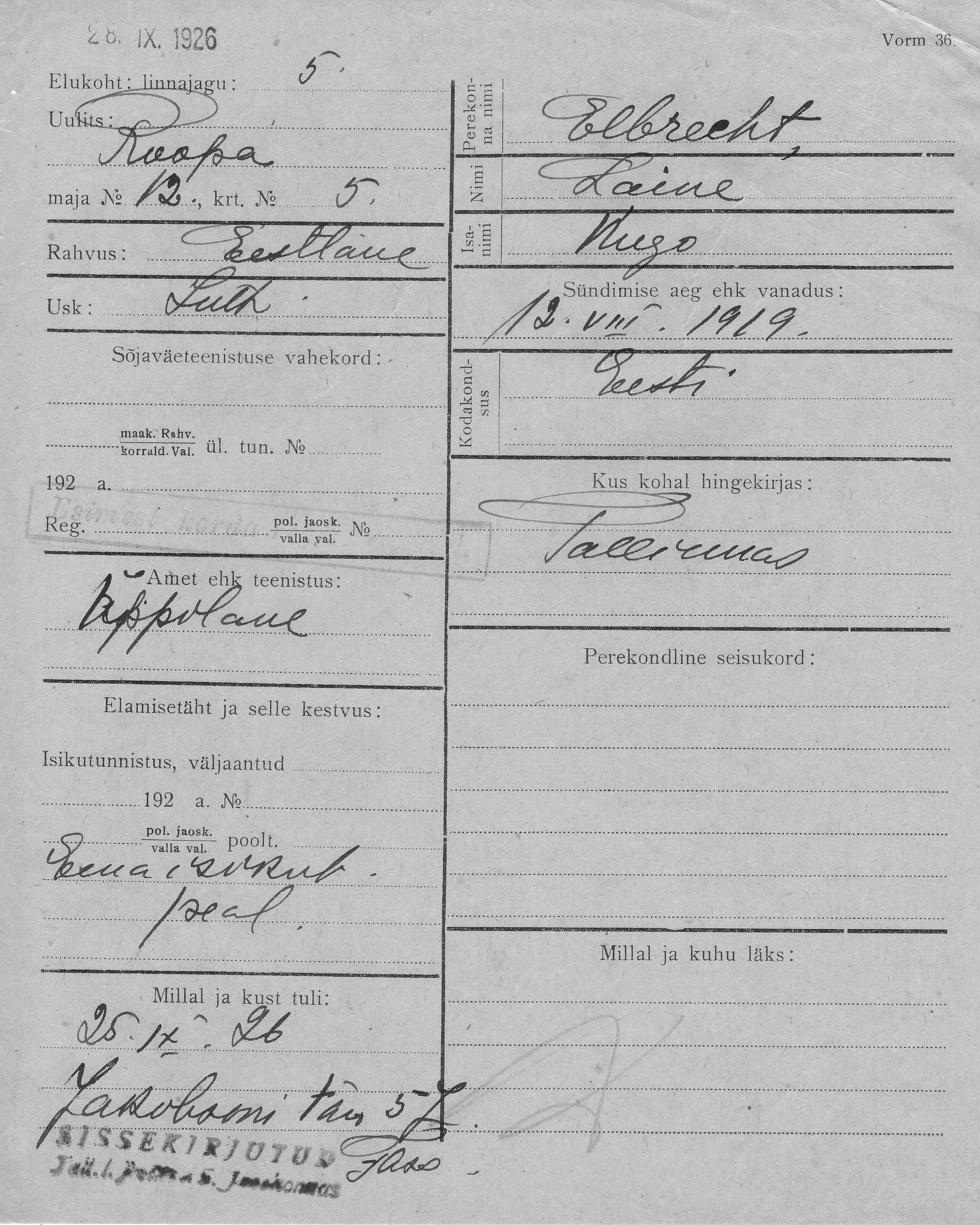 Elbrecht, Laine, Hugo