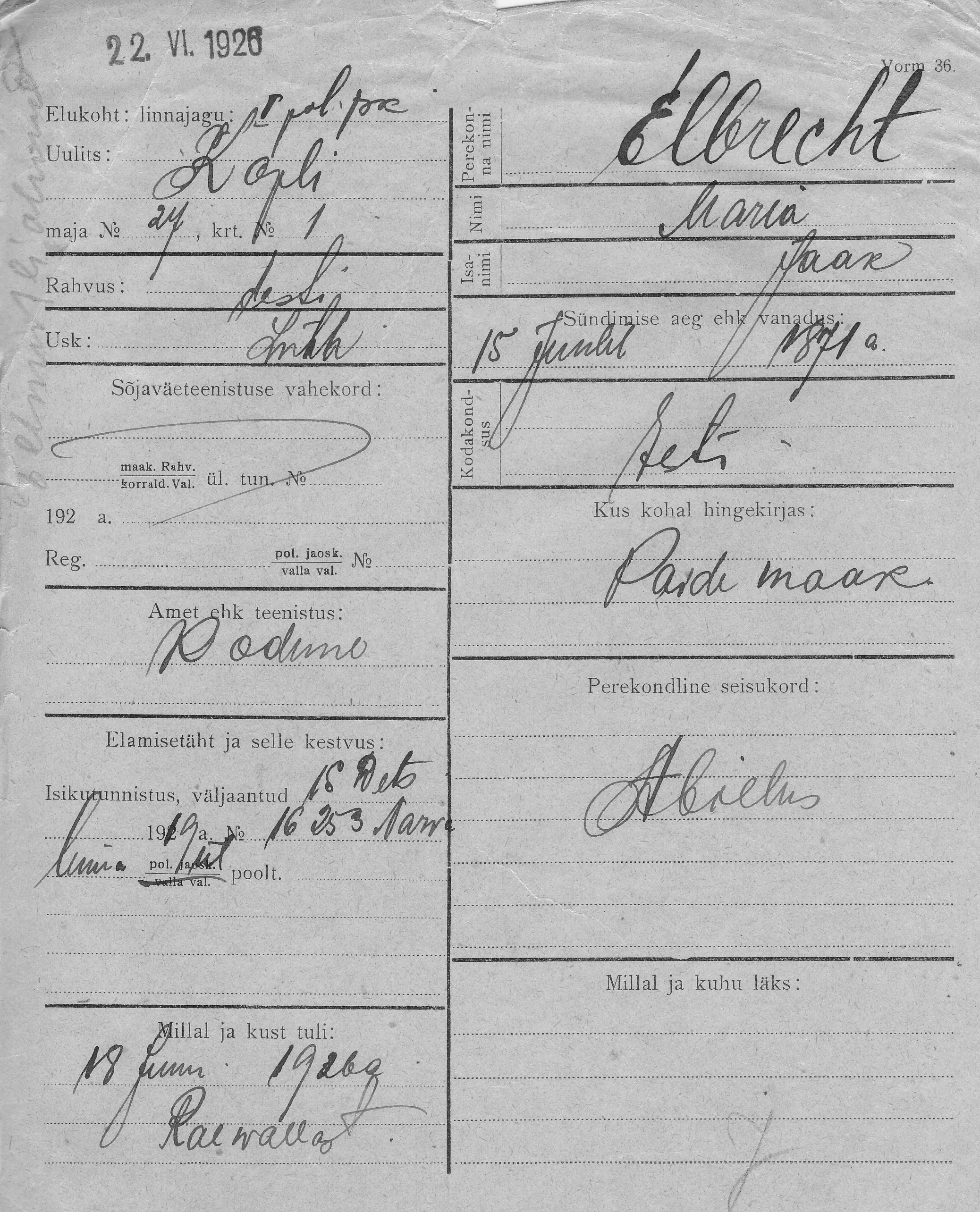 Elbrecht, Maria, Jaak