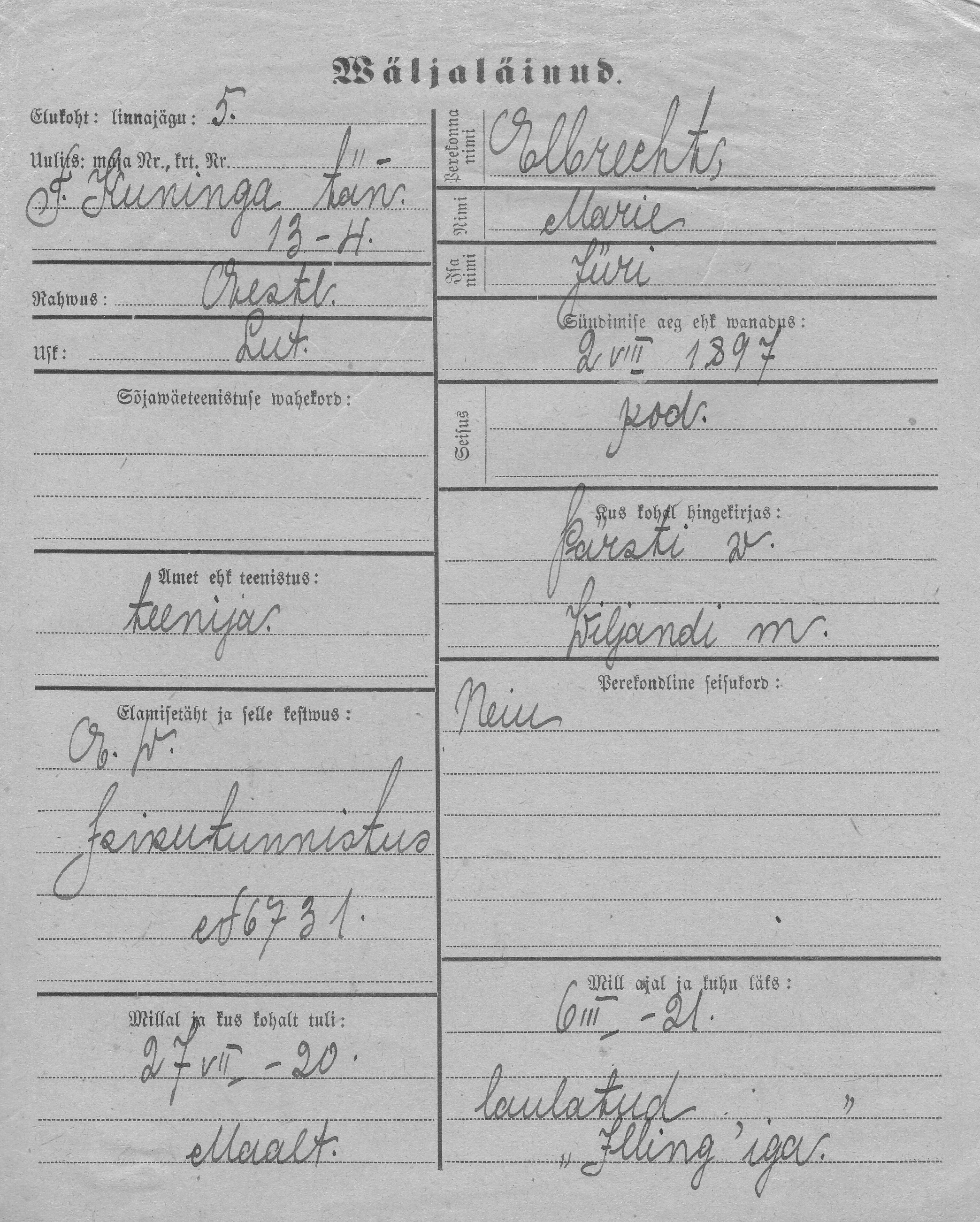 Elbrecht, Marie, Jüri