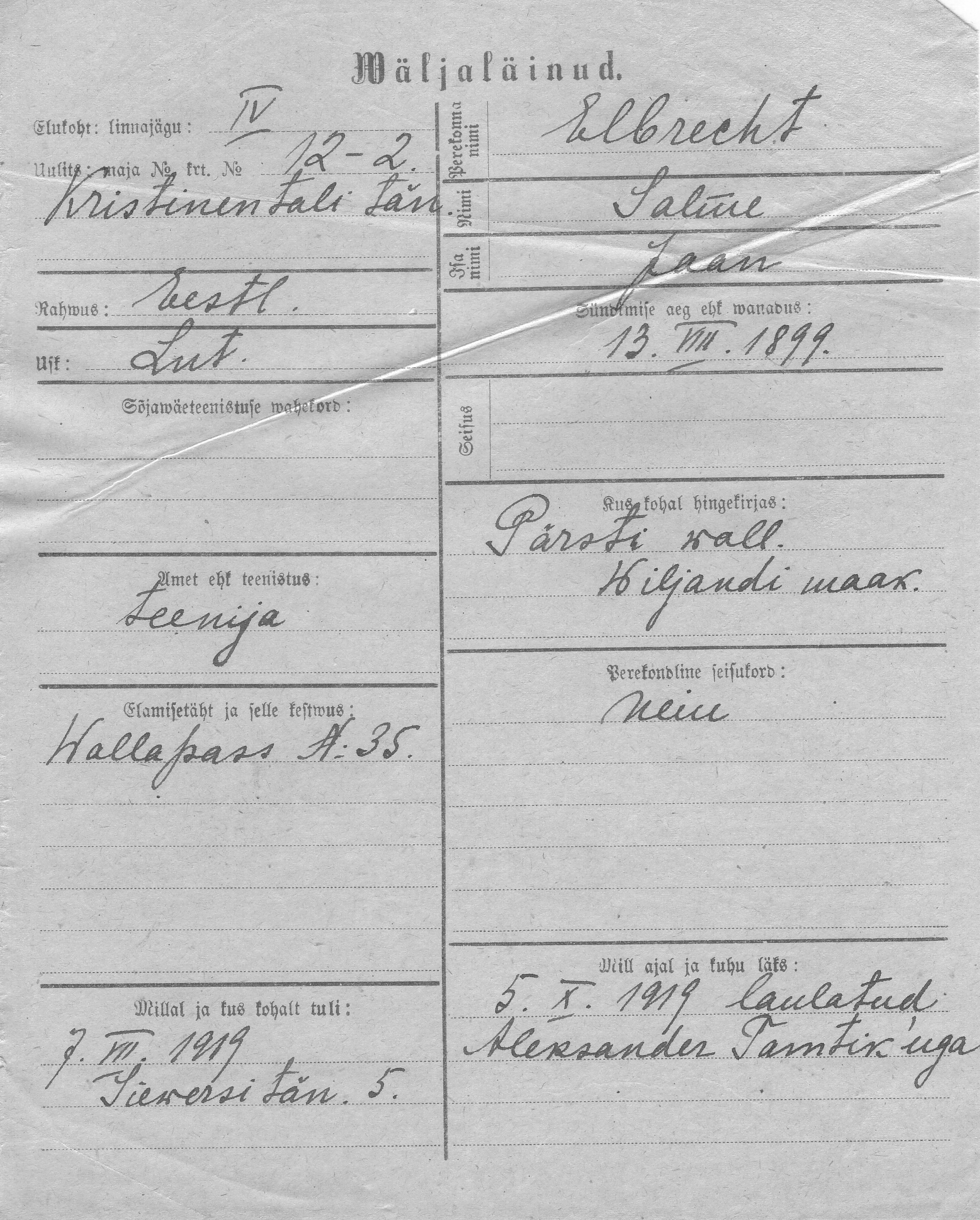 Elbrecht, Salme, Jaan