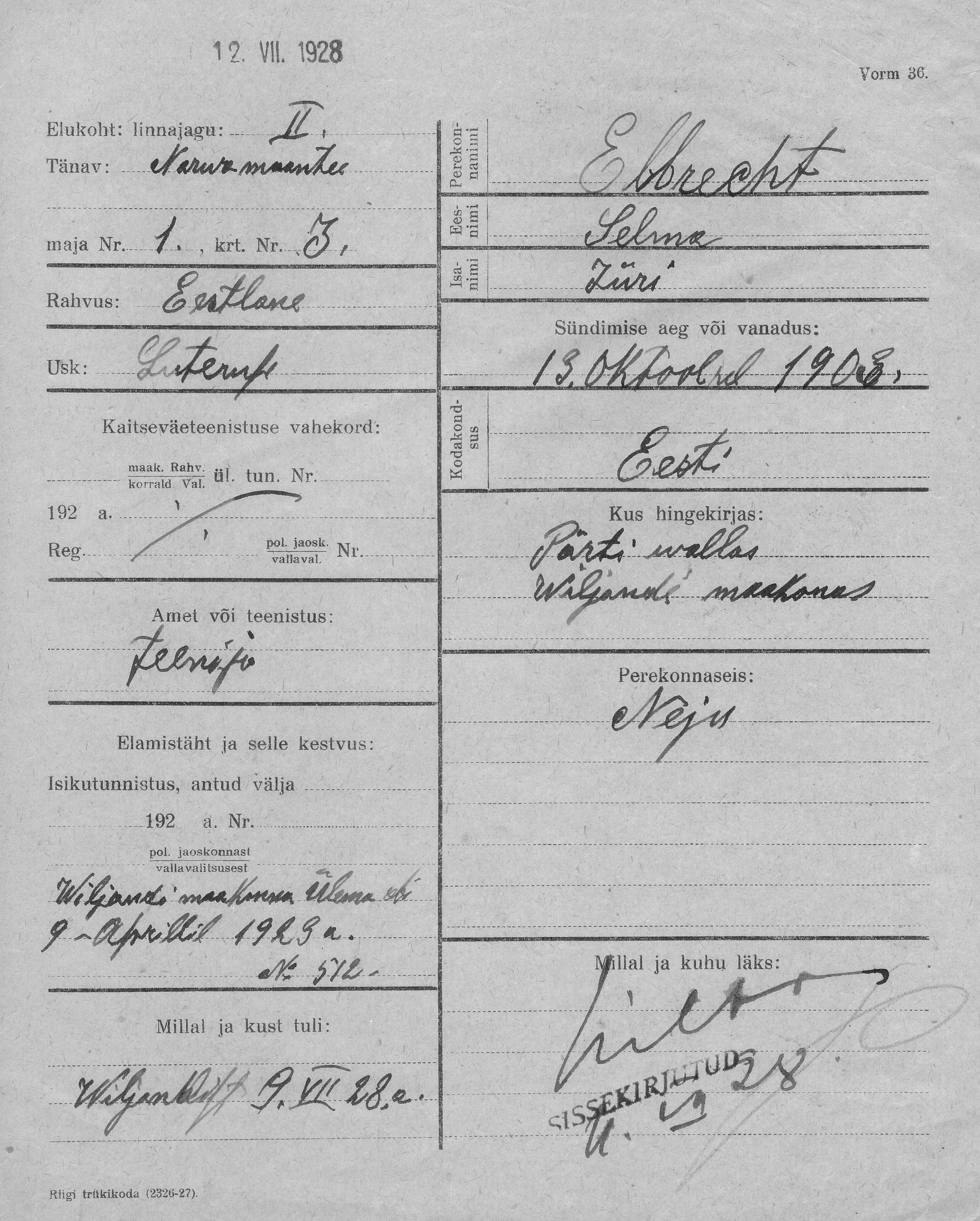 Elbrecht, Selma, Jüri